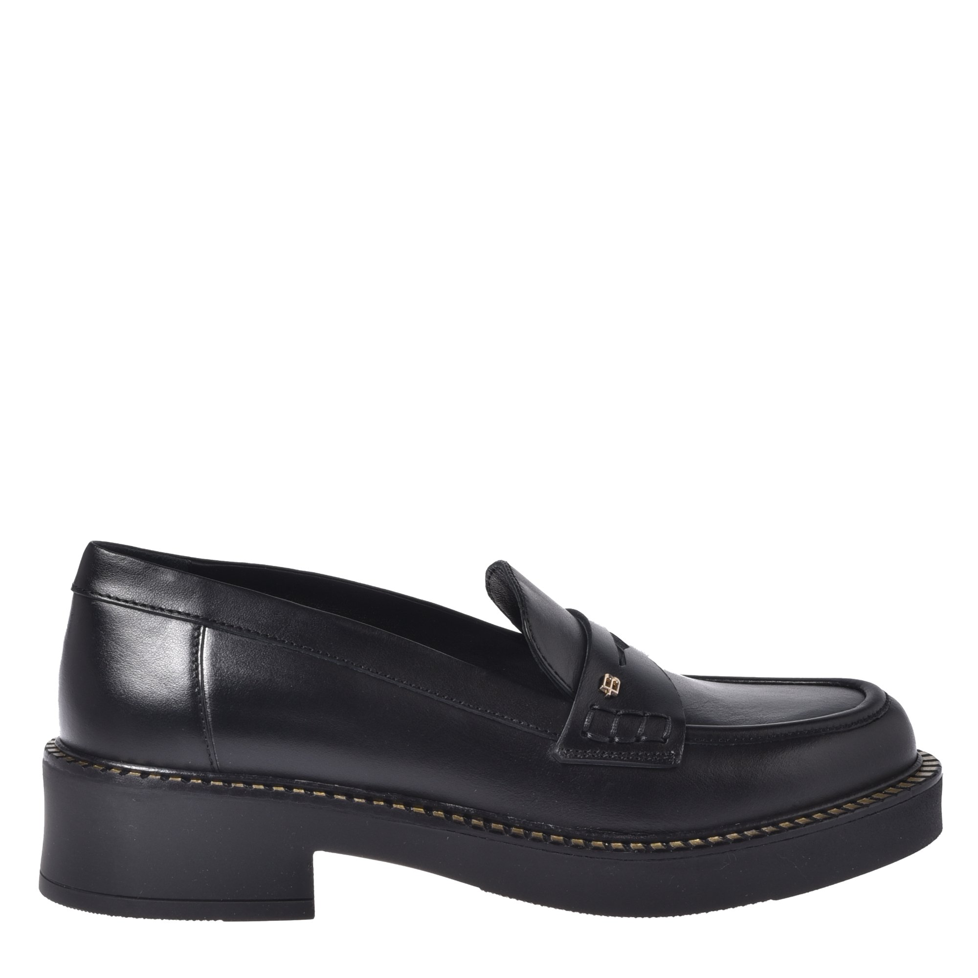Studded black leather loafers image