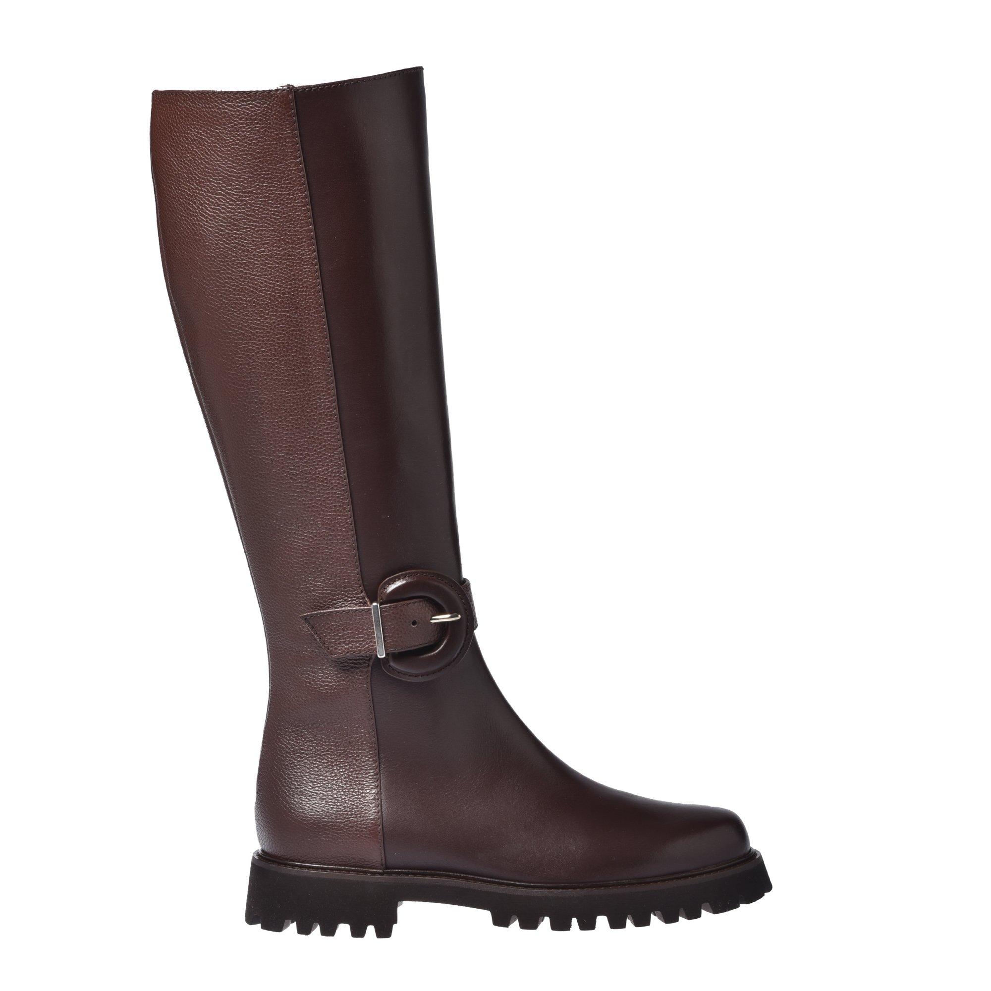 Dark brown leather and tumbled leather boots image