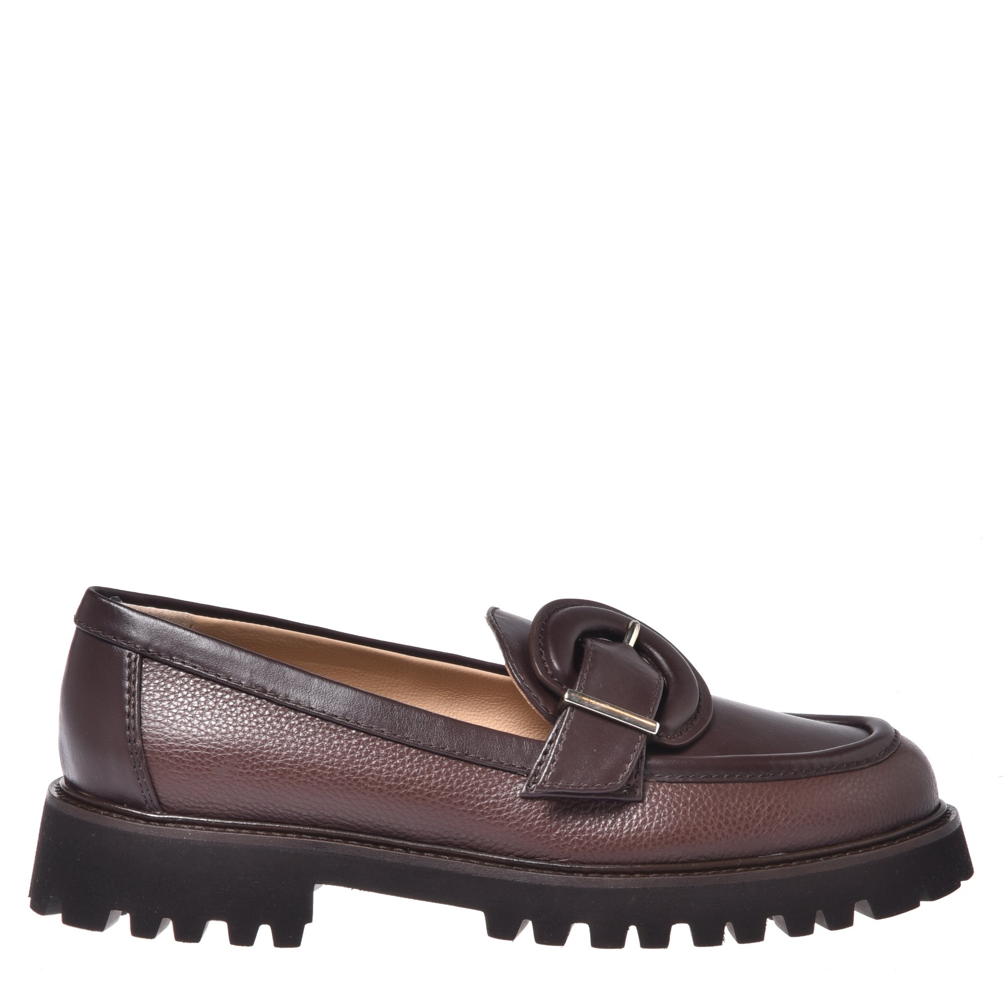Brown leather and tumbled leather loafers image