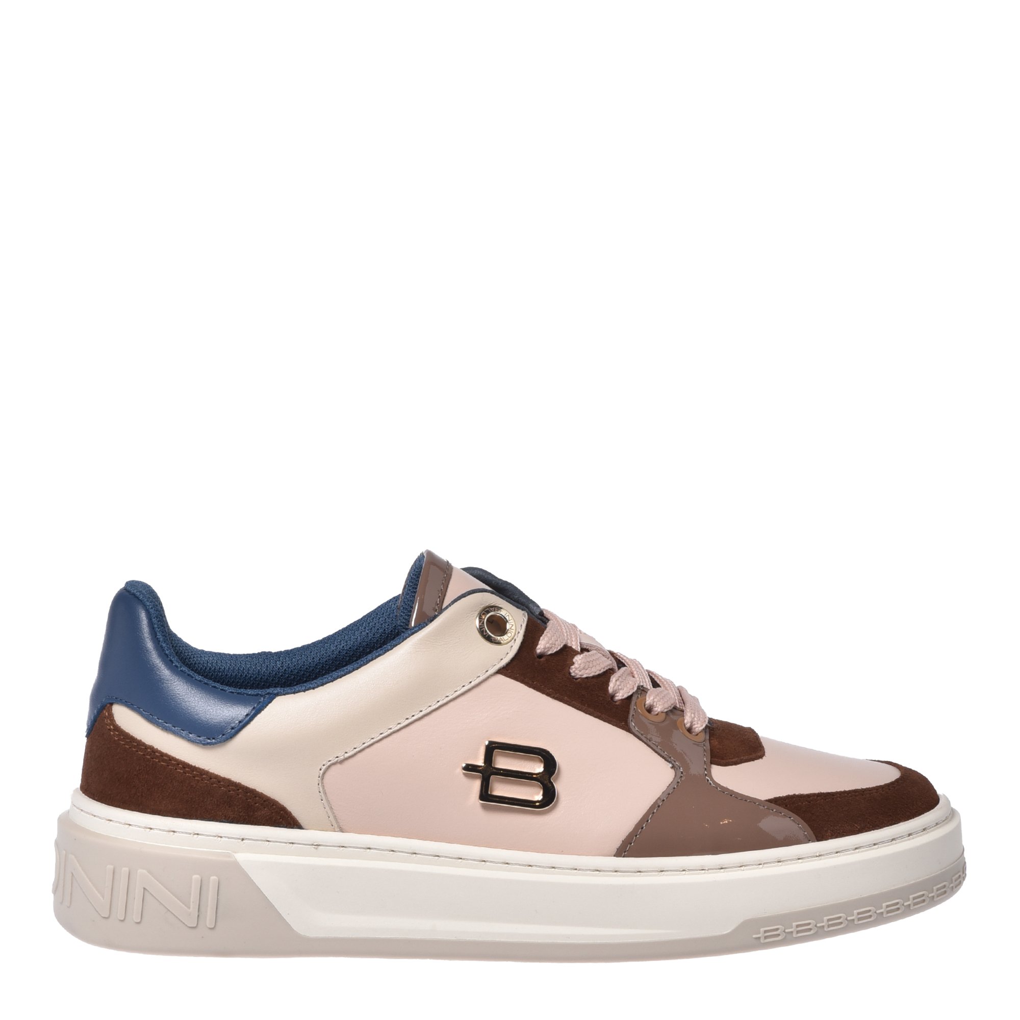 Brown suede and nude leather trainers image