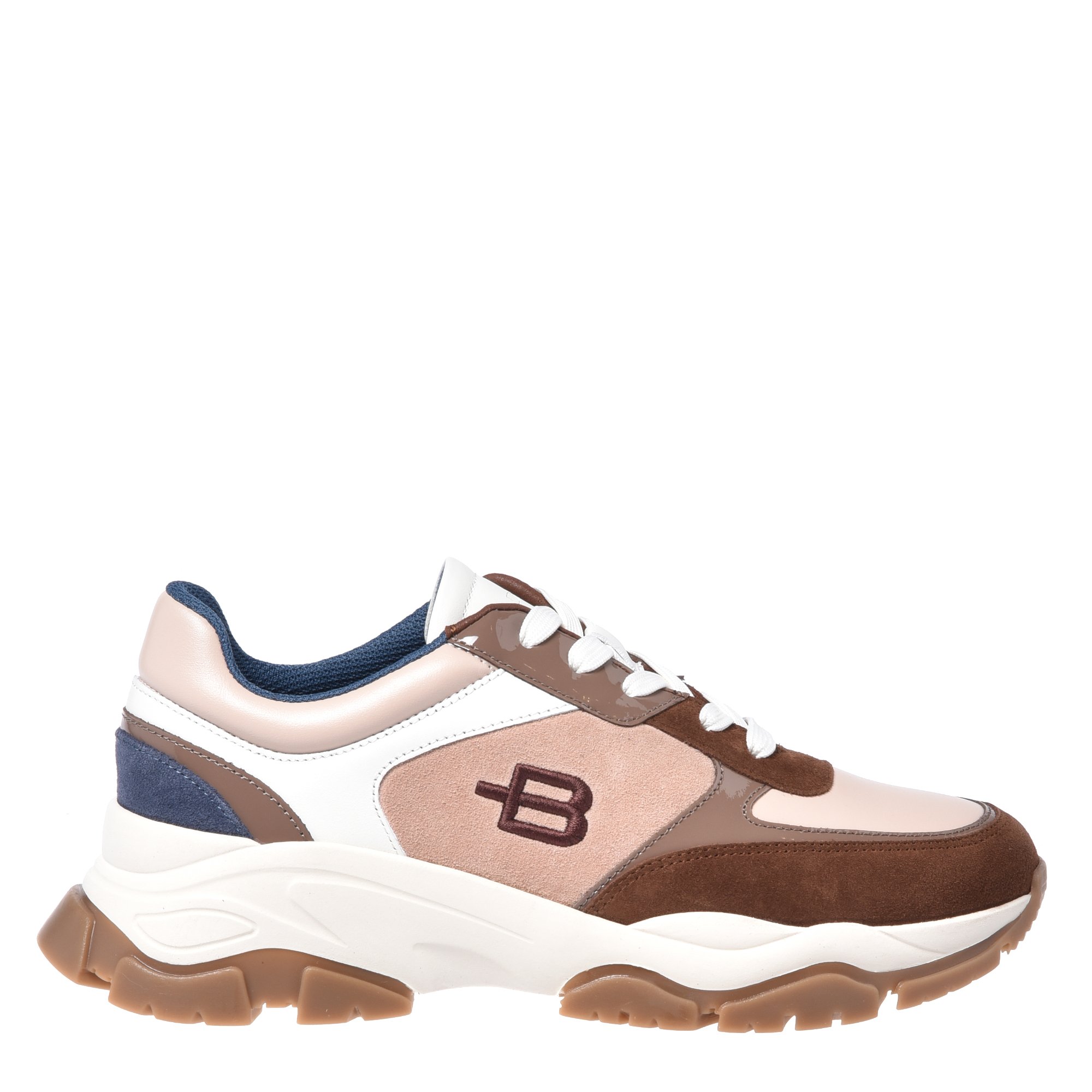 Brown suede and nude leather trainers image