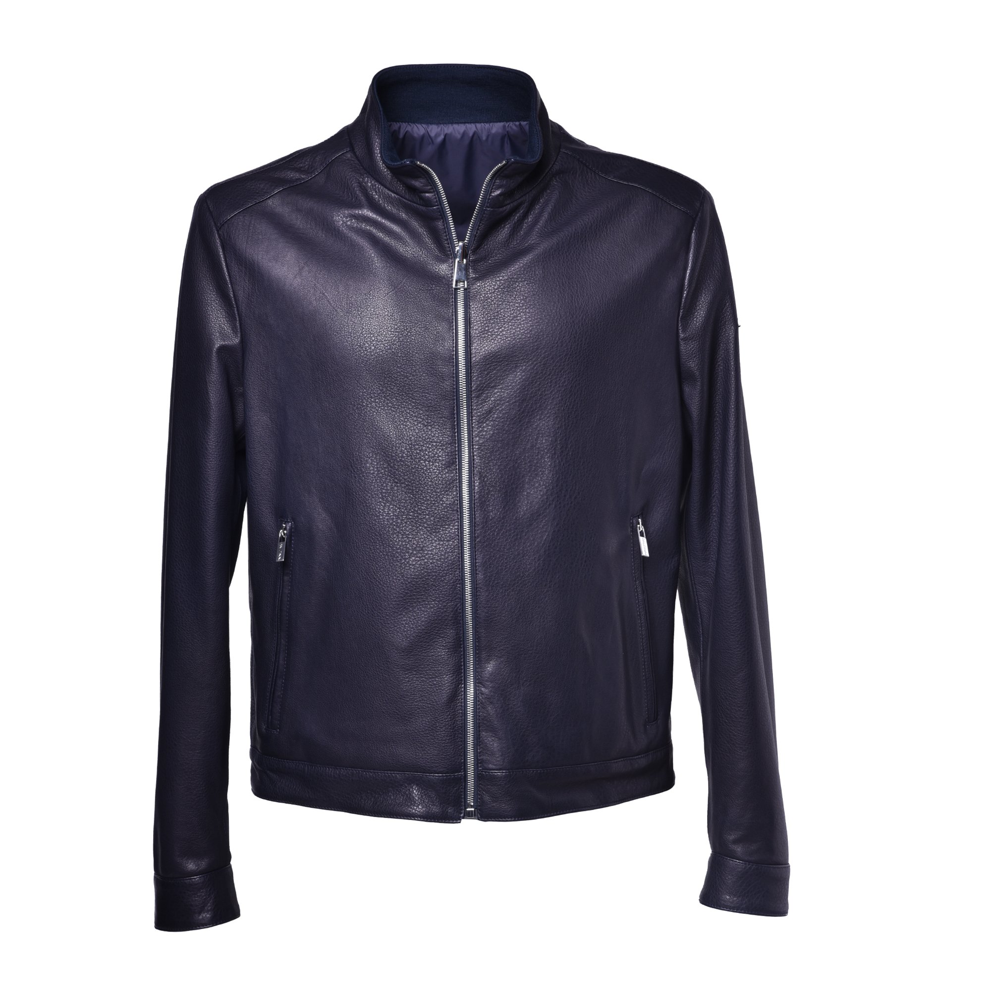 Reversible jacket in navy blue nappa leather image