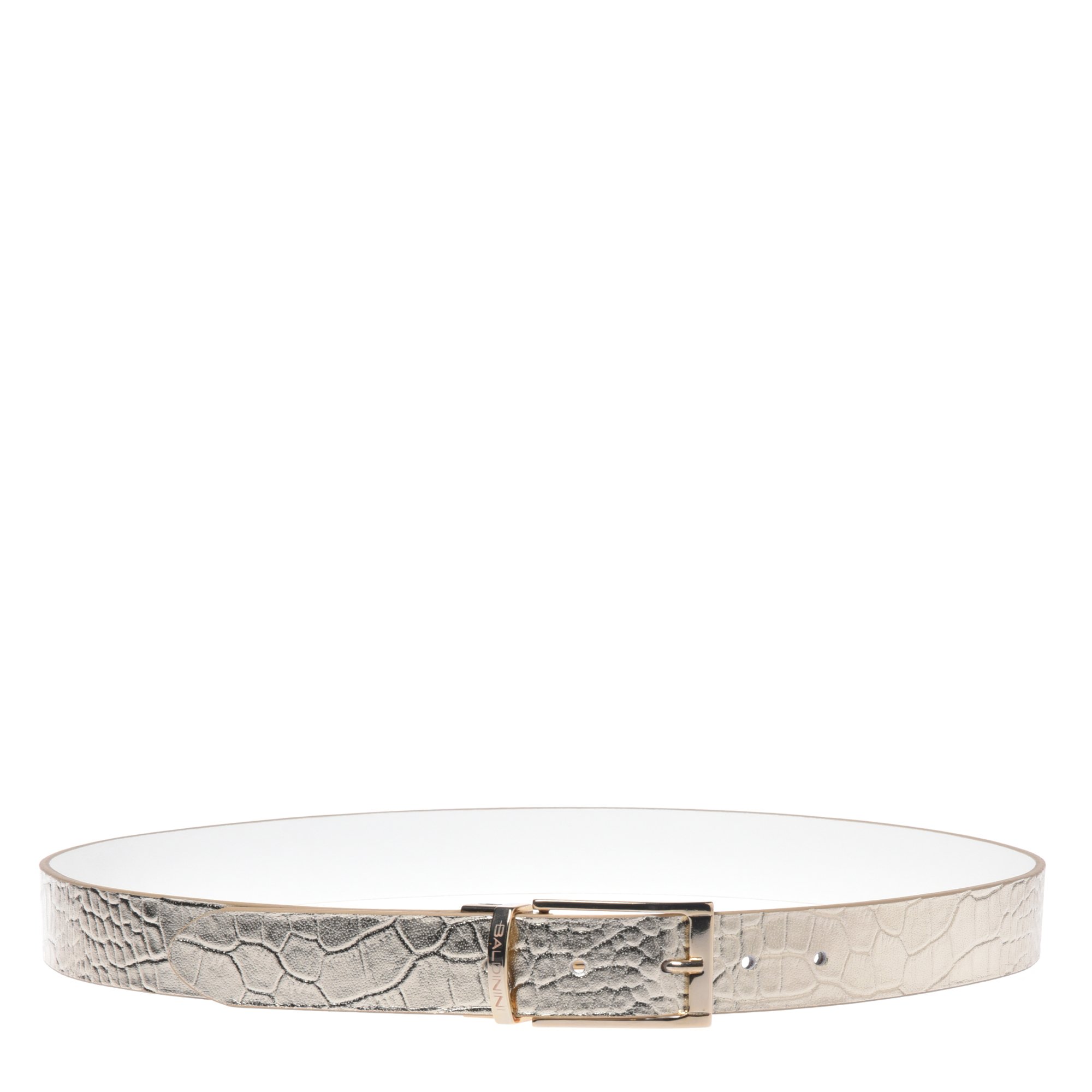 Reversible belt in gold crocodile print and white calfskin image
