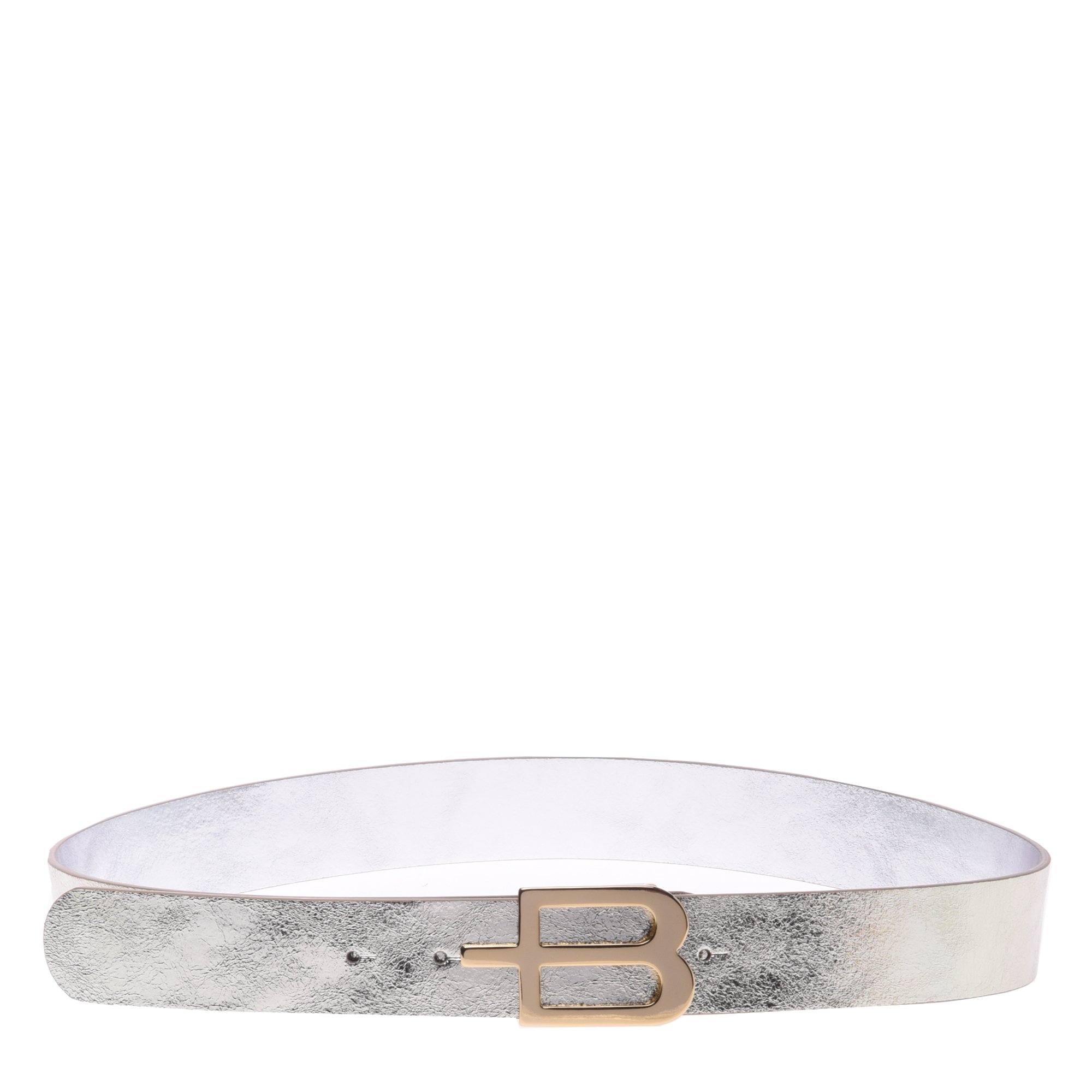 Reversible belt in light gold and silver laminated leather image