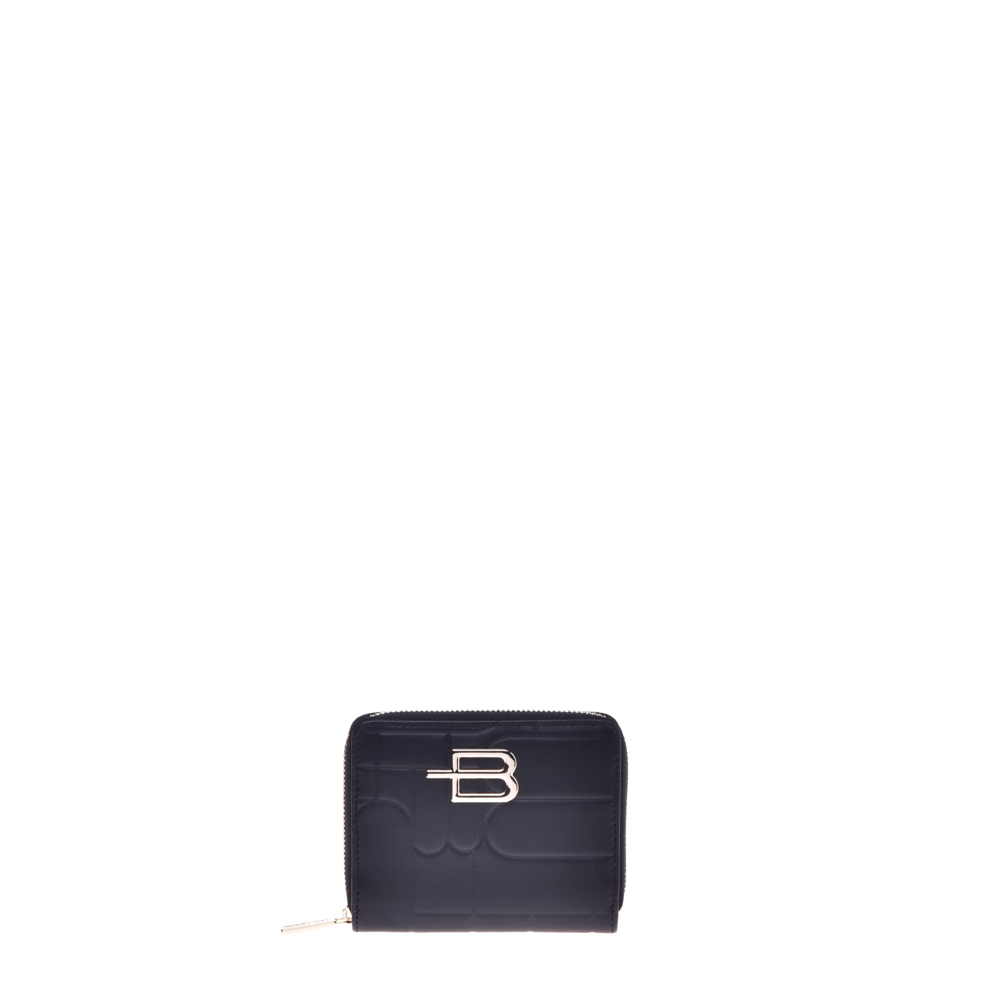 Black leather wallet with zip and monogram image