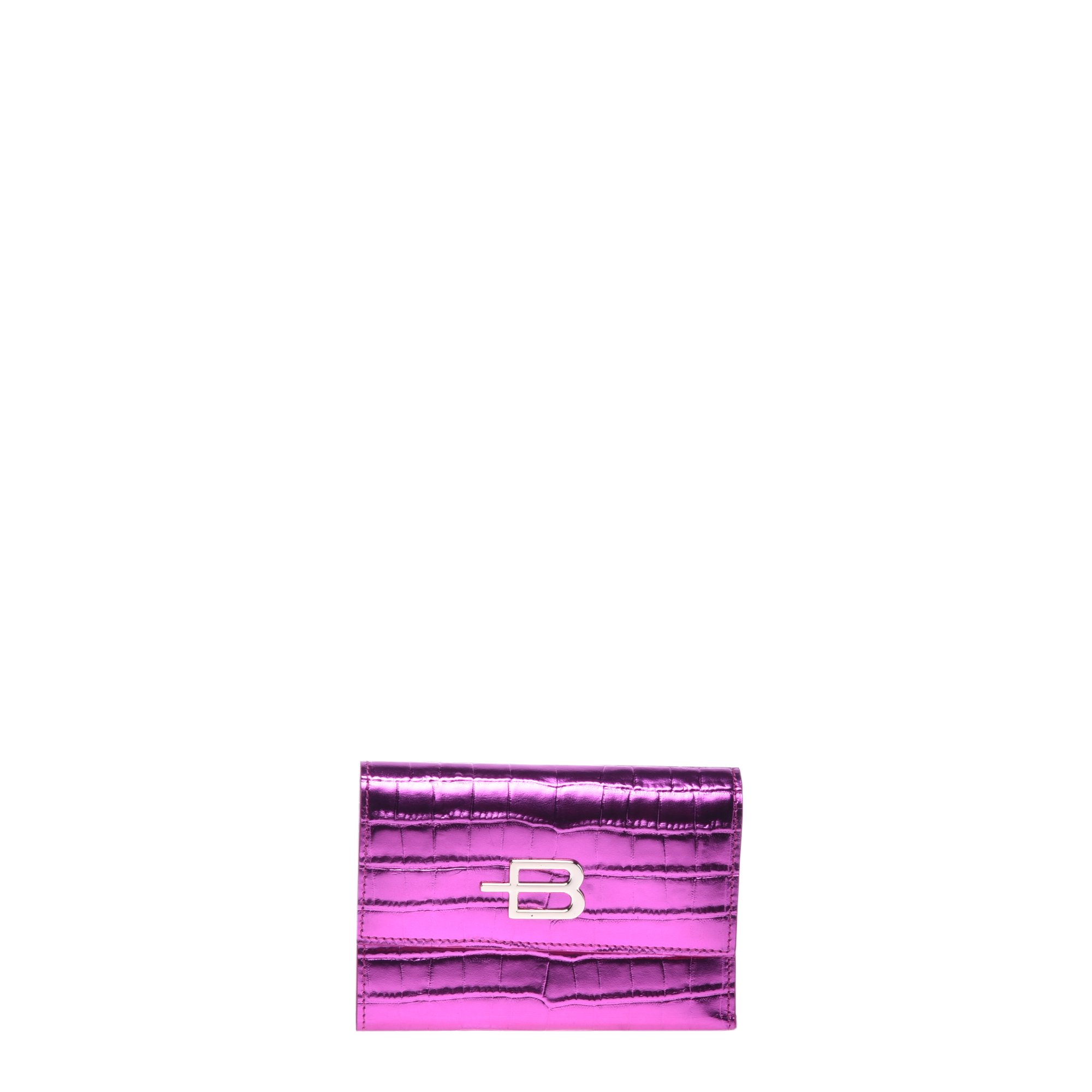 Wallet in fuchsia with laminated crocodile print image