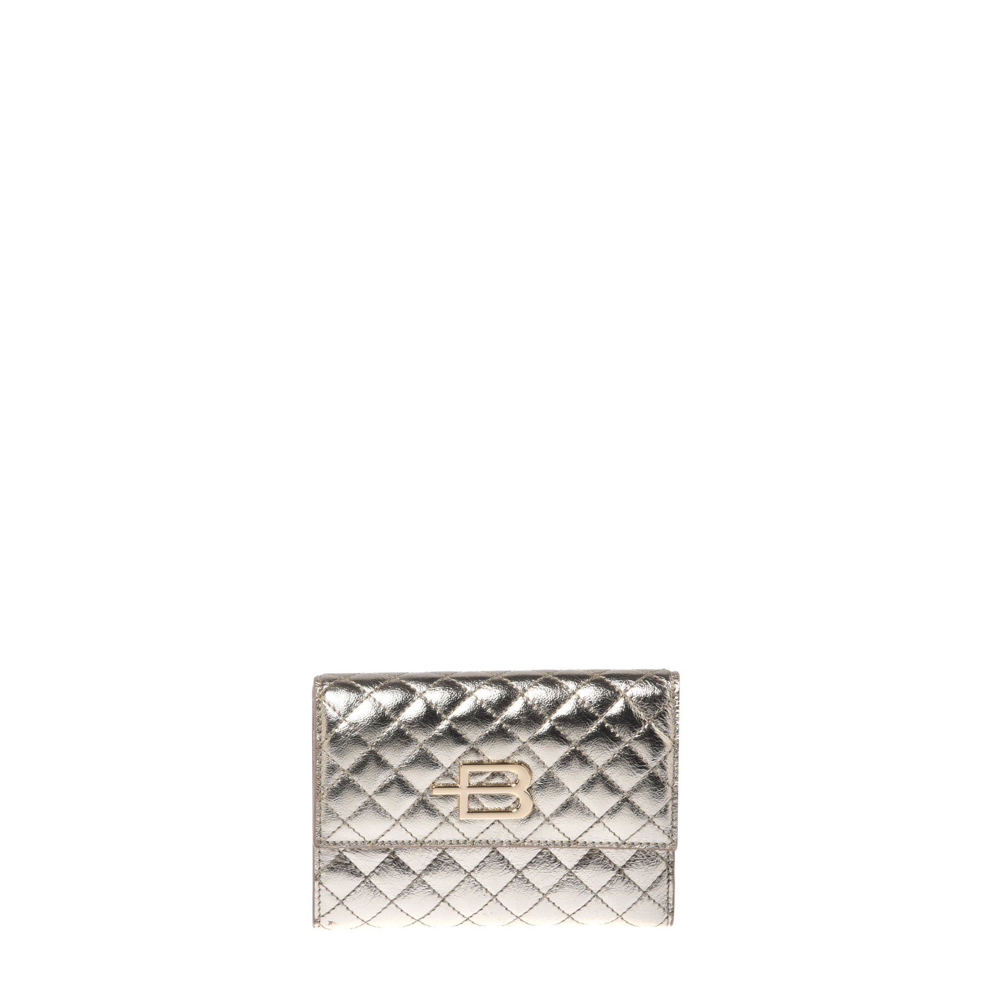 Light gold laminated quilted leather wallet image