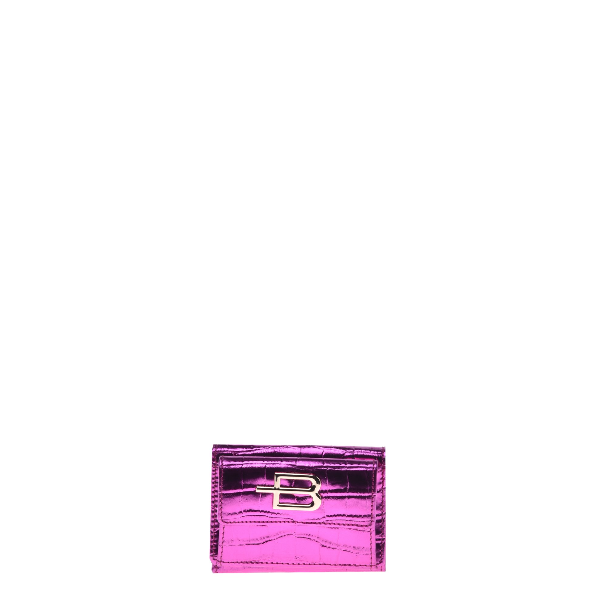 Wallet in fuchsia with laminated crocodile print image