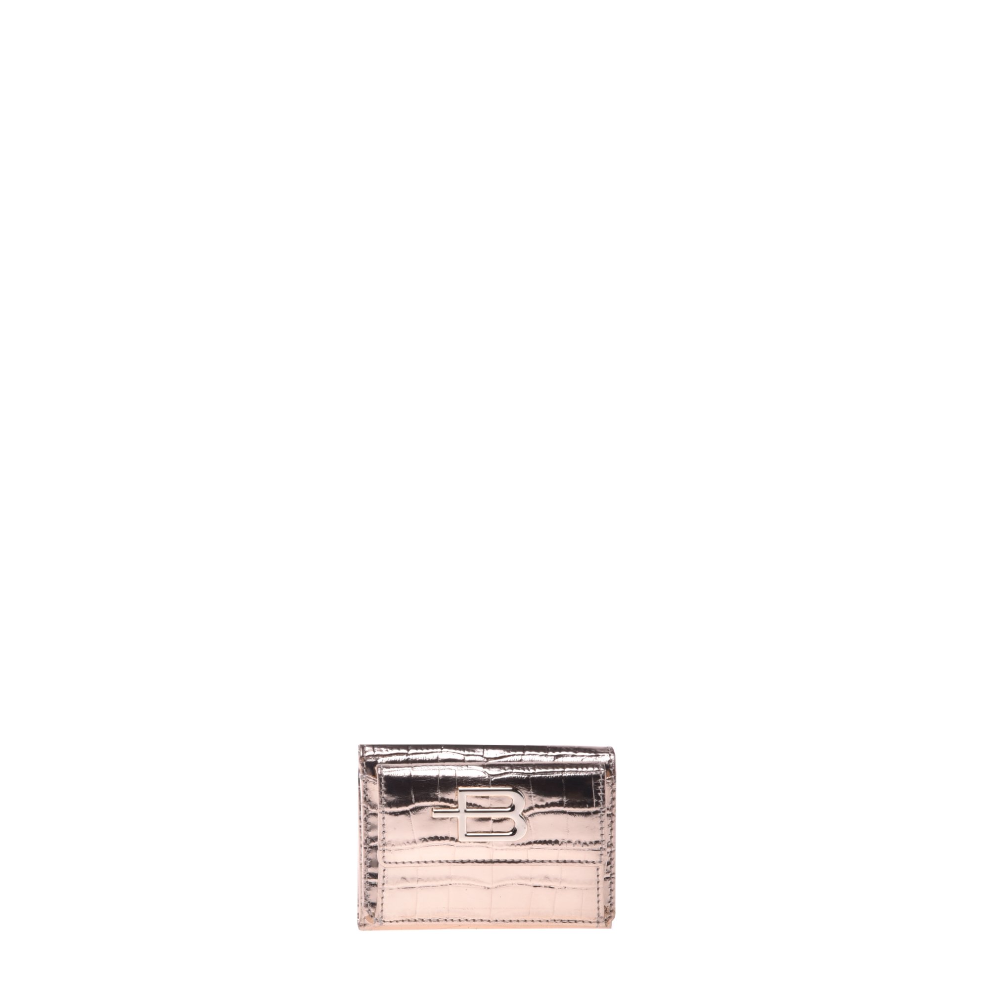 Wallet in gold laminated leather with a crocodile print image
