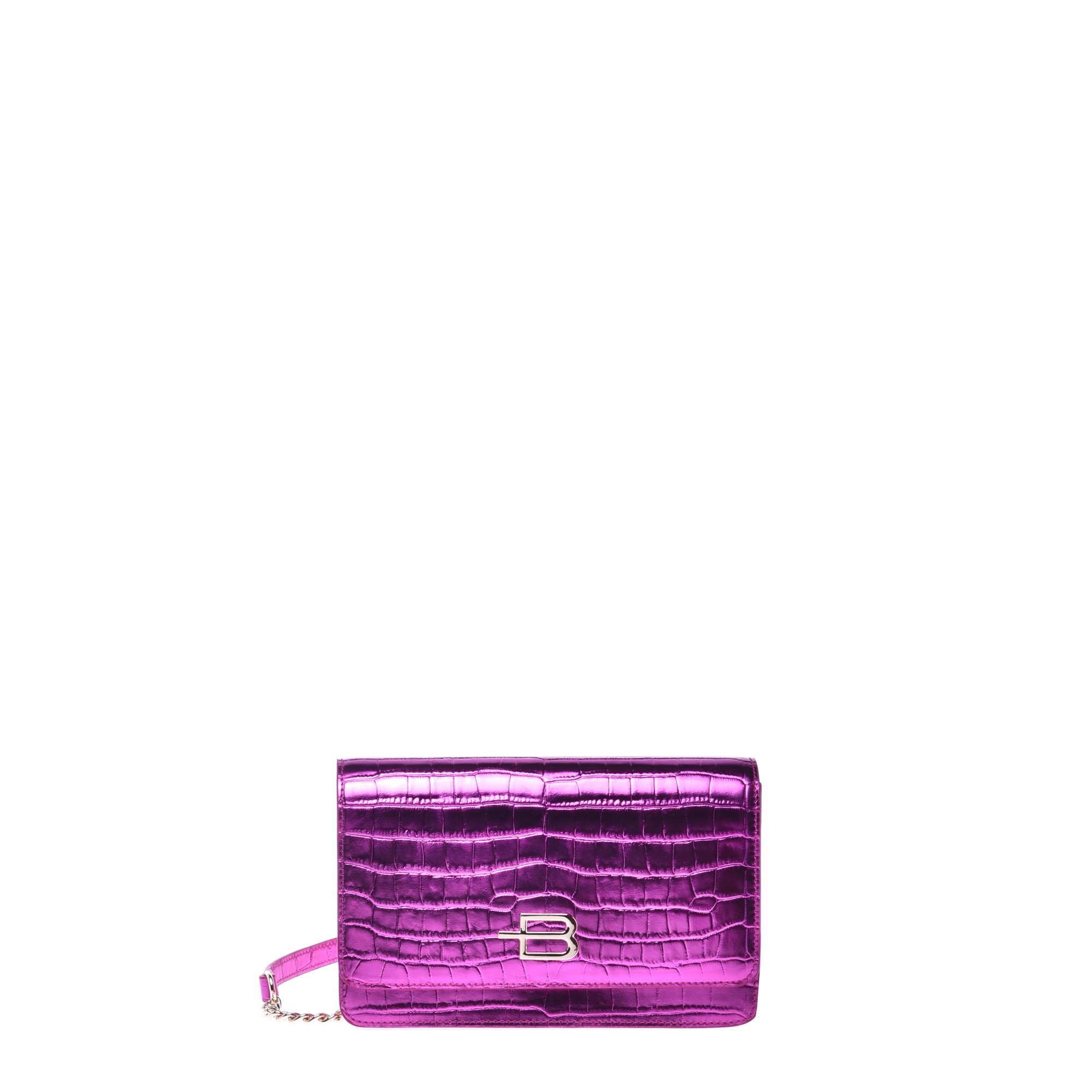Wallet in fuchsia with laminated crocodile print image