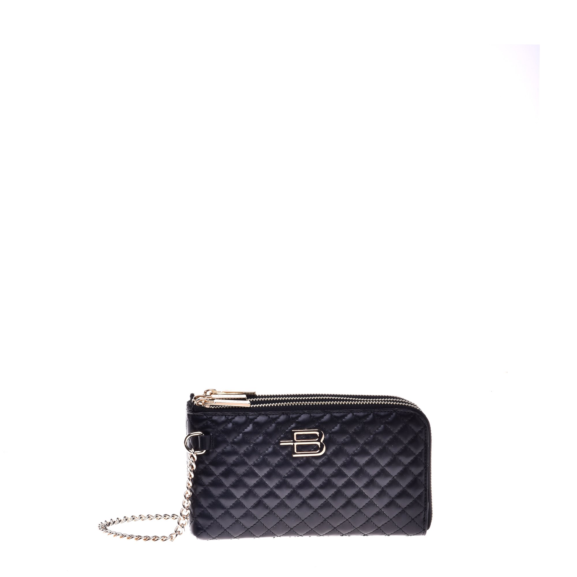 Quilted black leather wallet with crossbody strap image