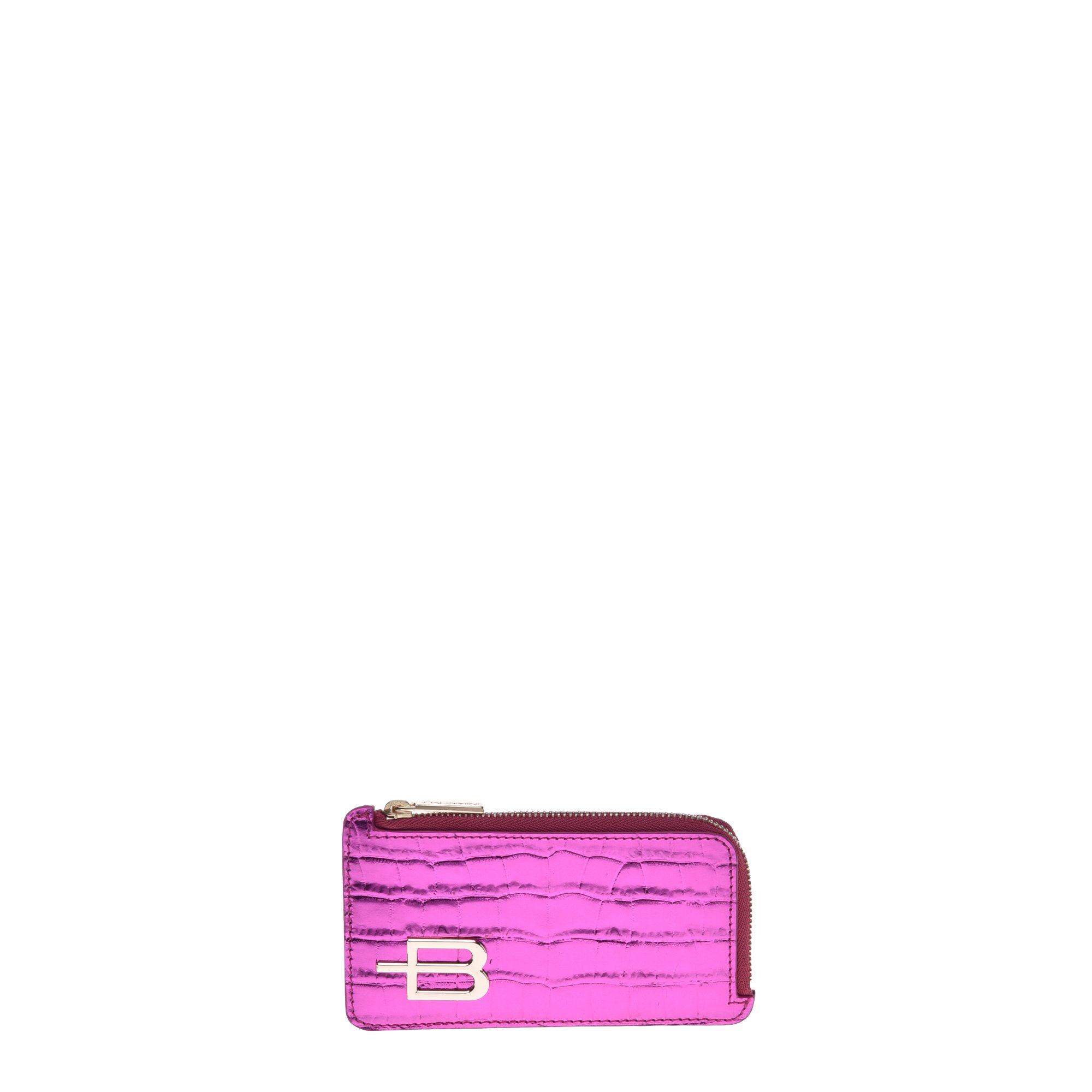 Wallet in fuchsia with laminated crocodile print image