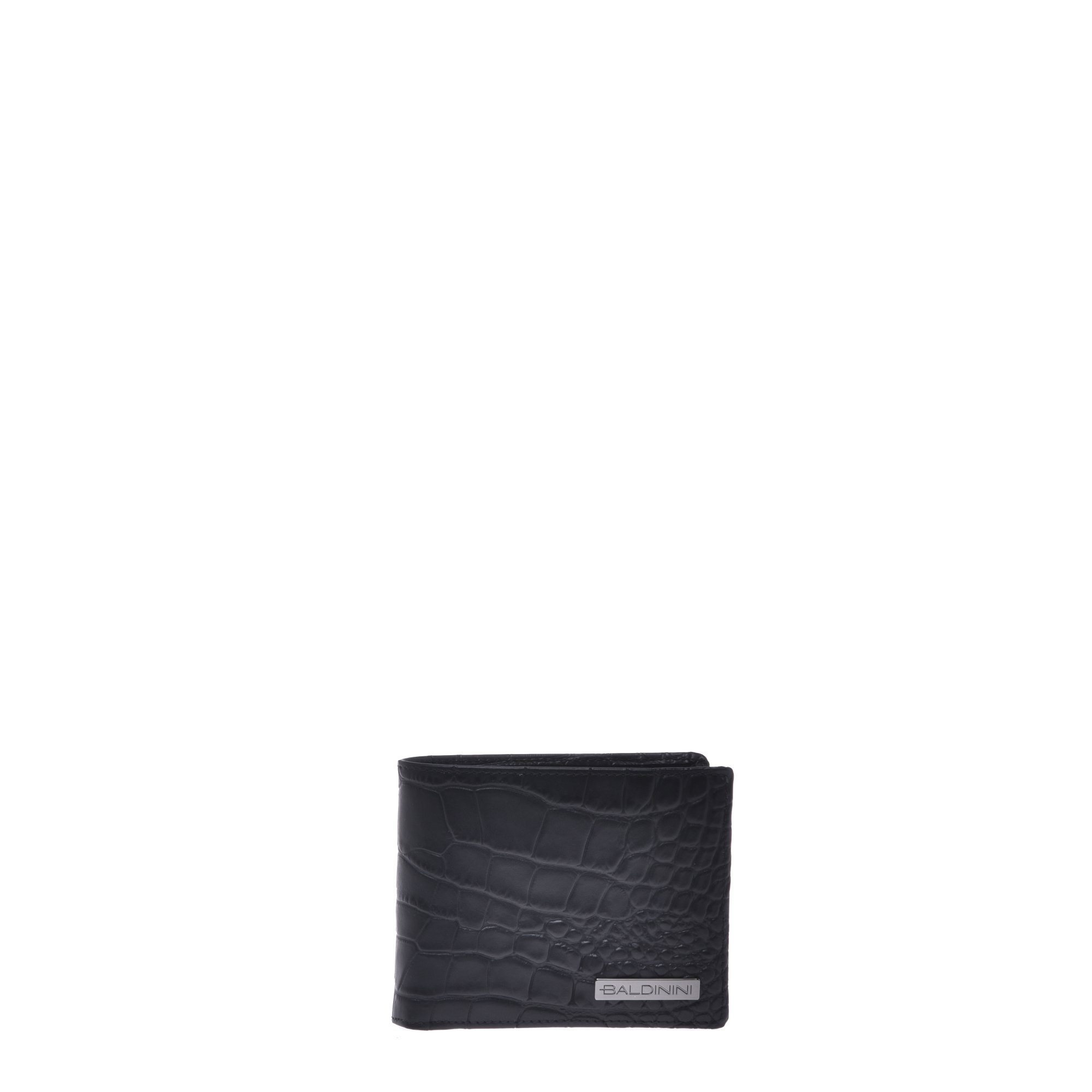 Wallet in black leather with crocodile print image