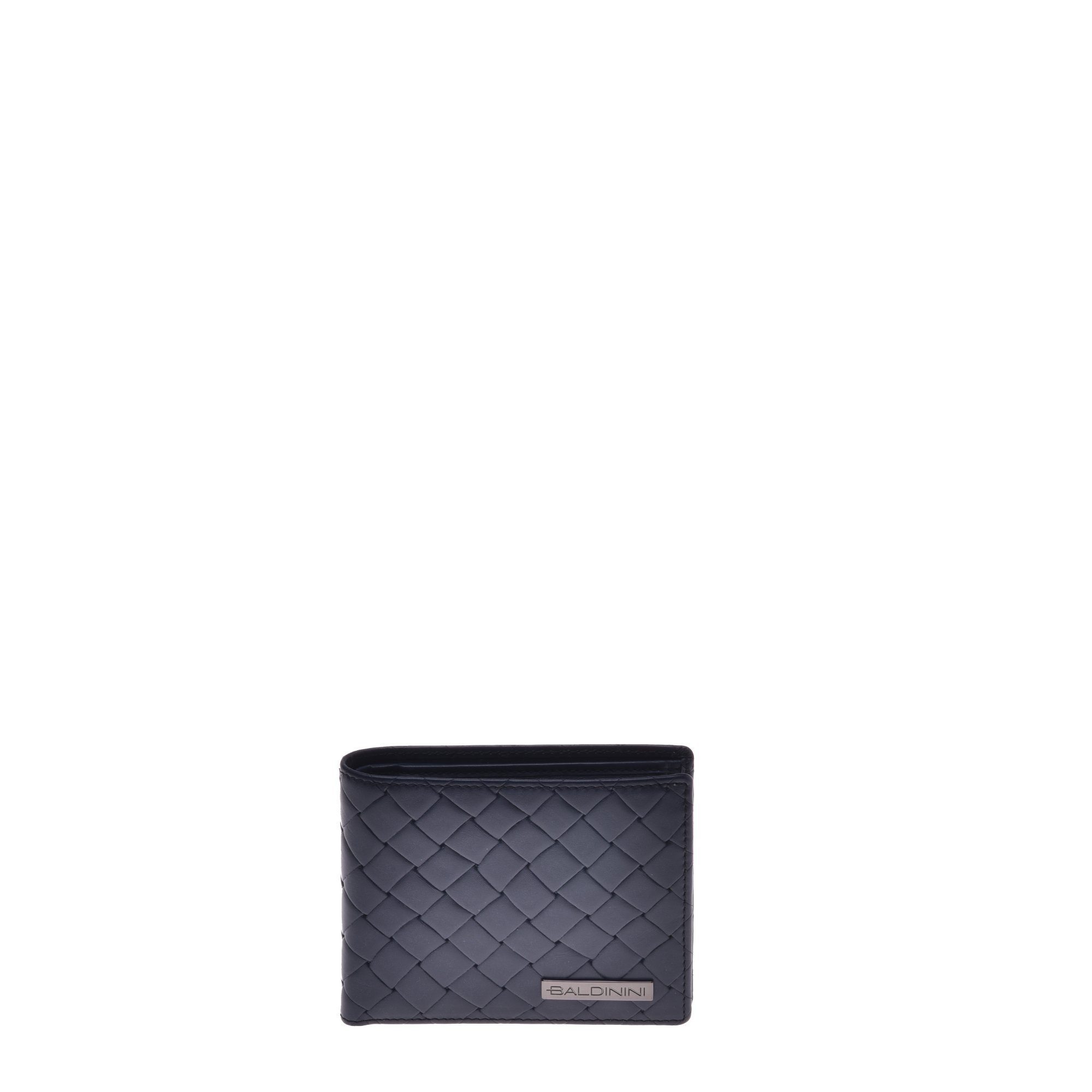Black woven print leather wallet image