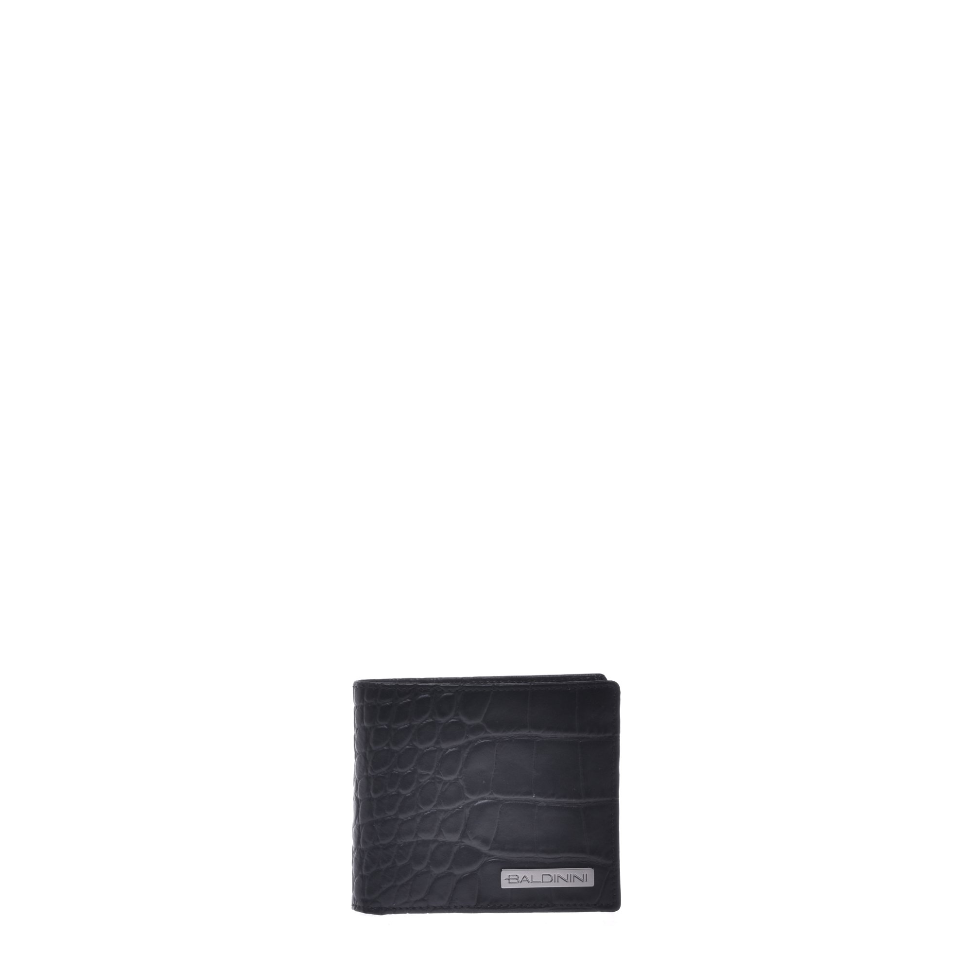 Black crocodile print leather wallet image