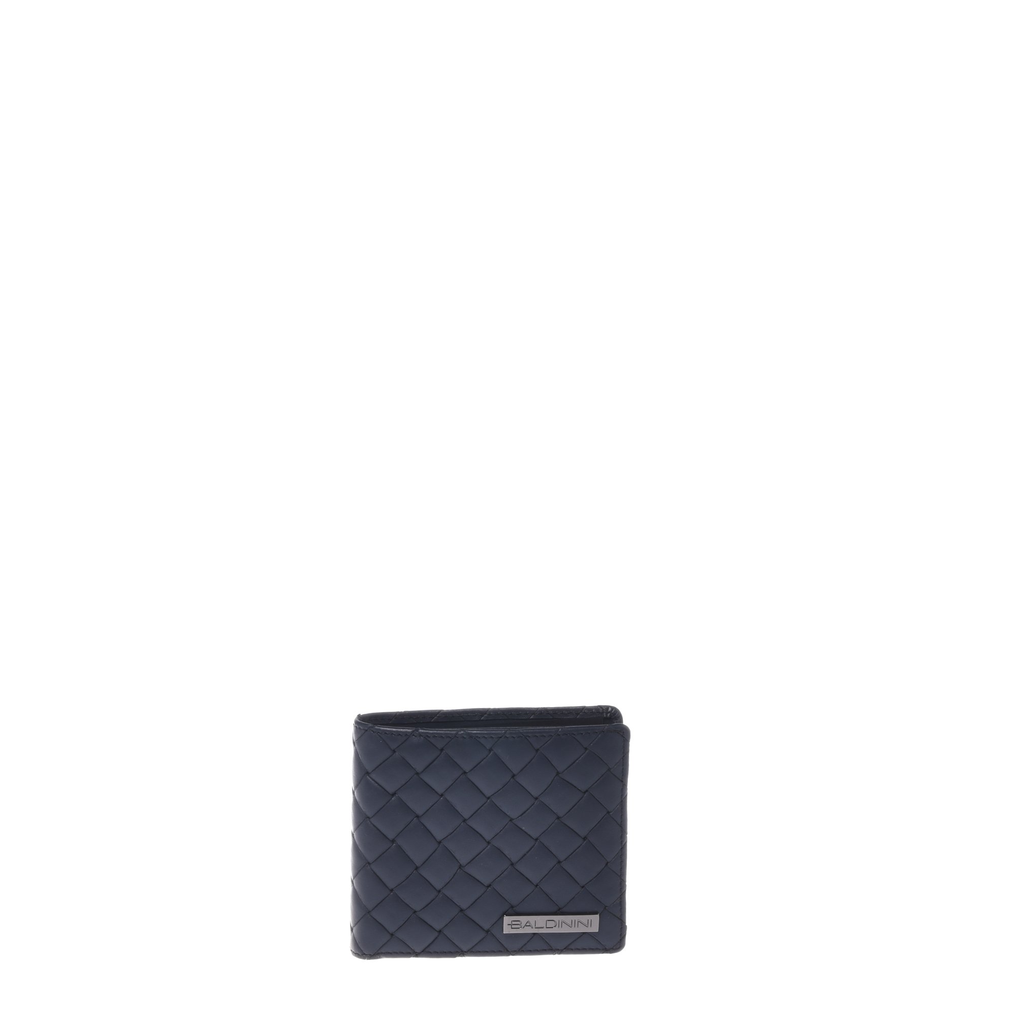 Black woven print leather wallet image