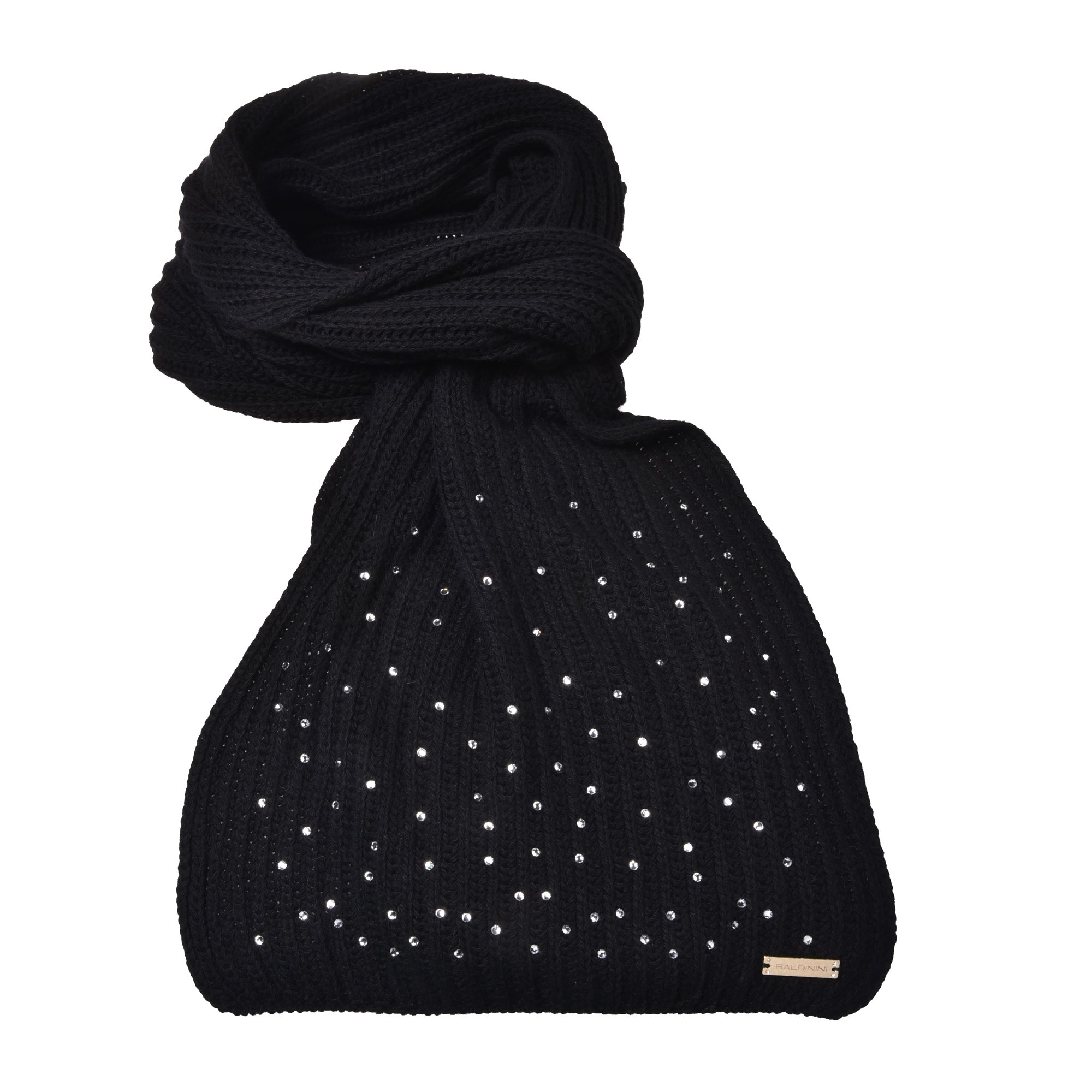 Black wool blend rhinestone scarf image
