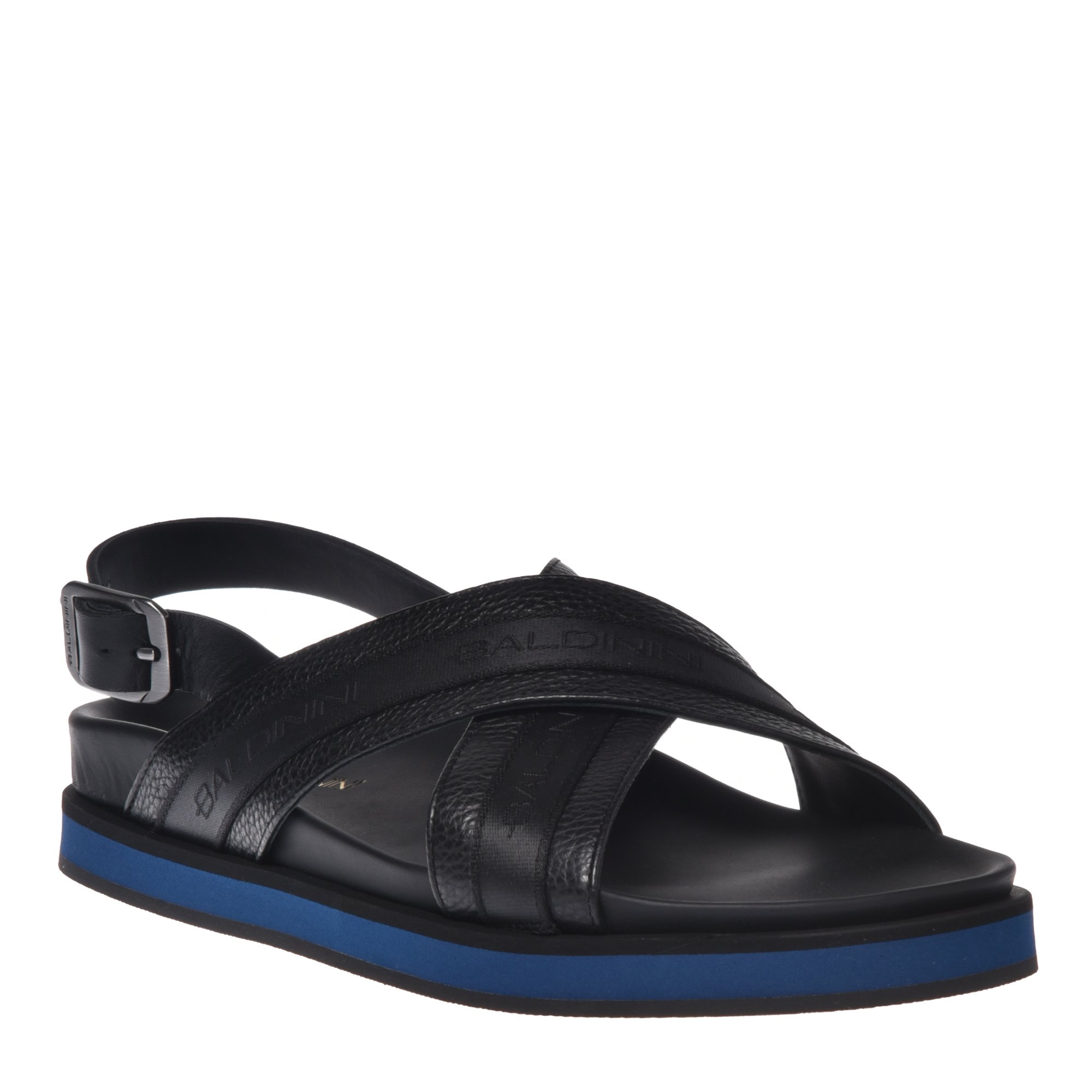 Sandal in black tumbled leather image