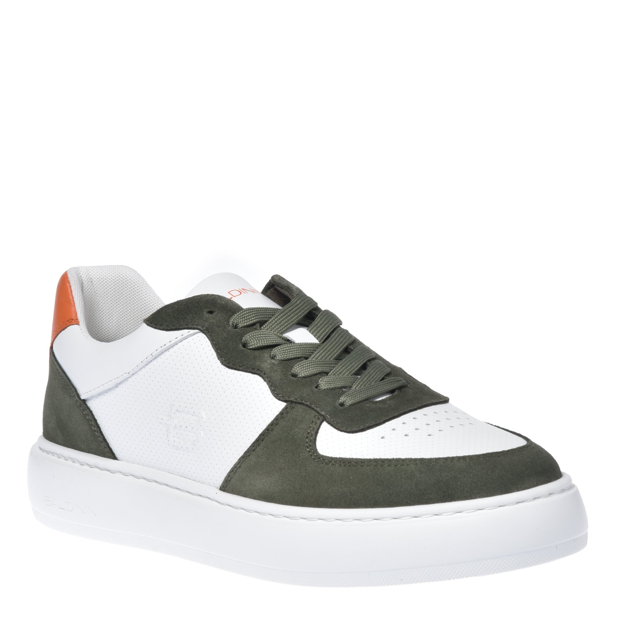 Sneaker in olive green and white suede image
