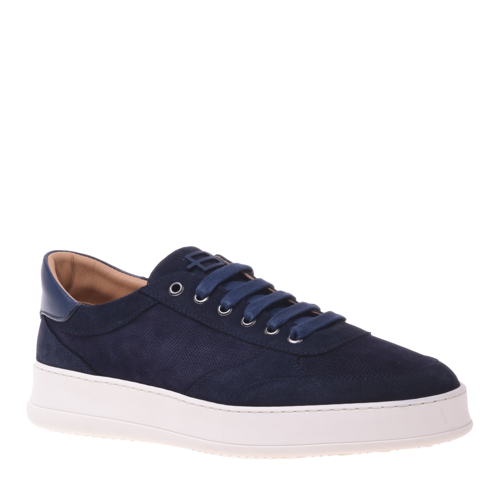 Blue printed suede trainer image