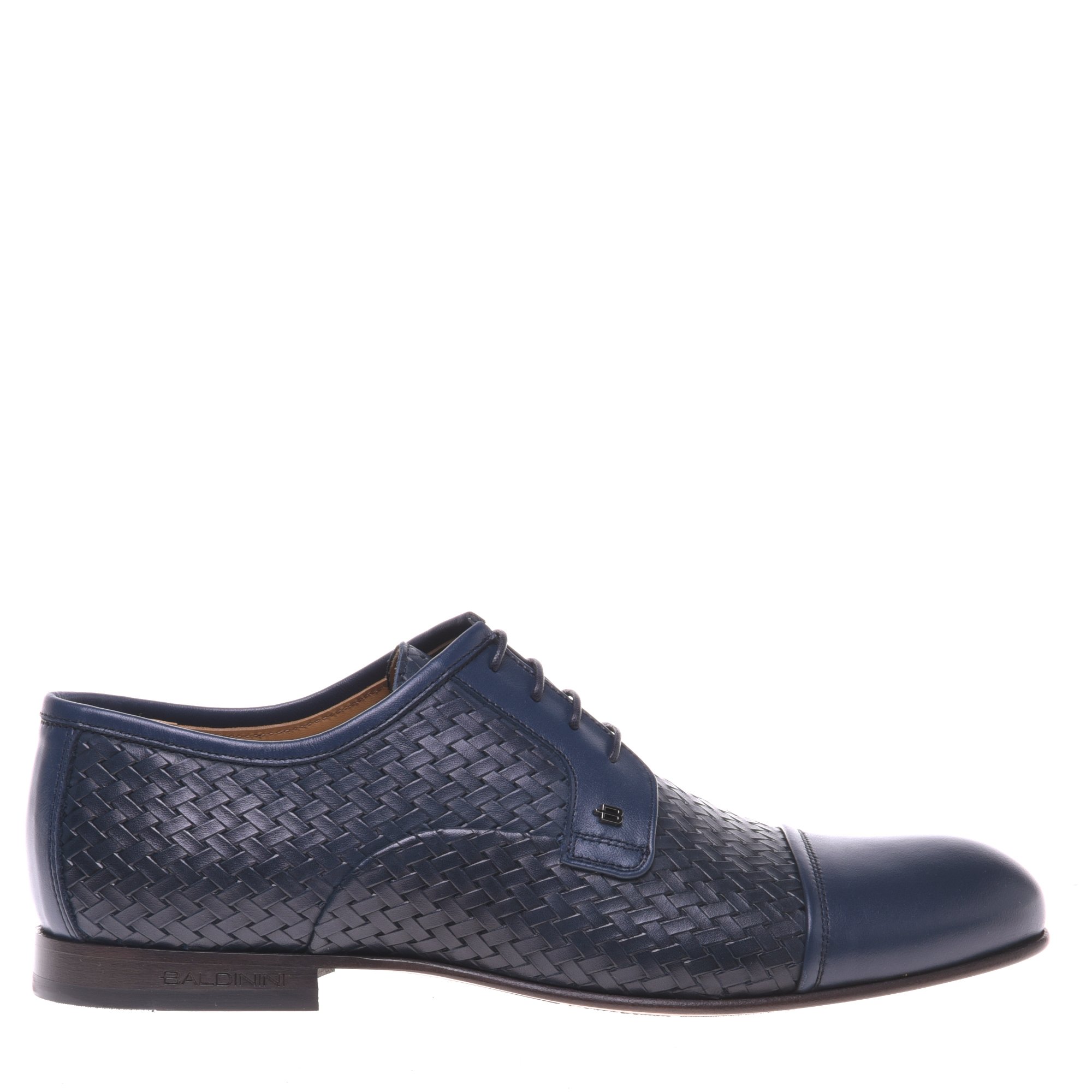 Blue leather and woven print lace-up image
