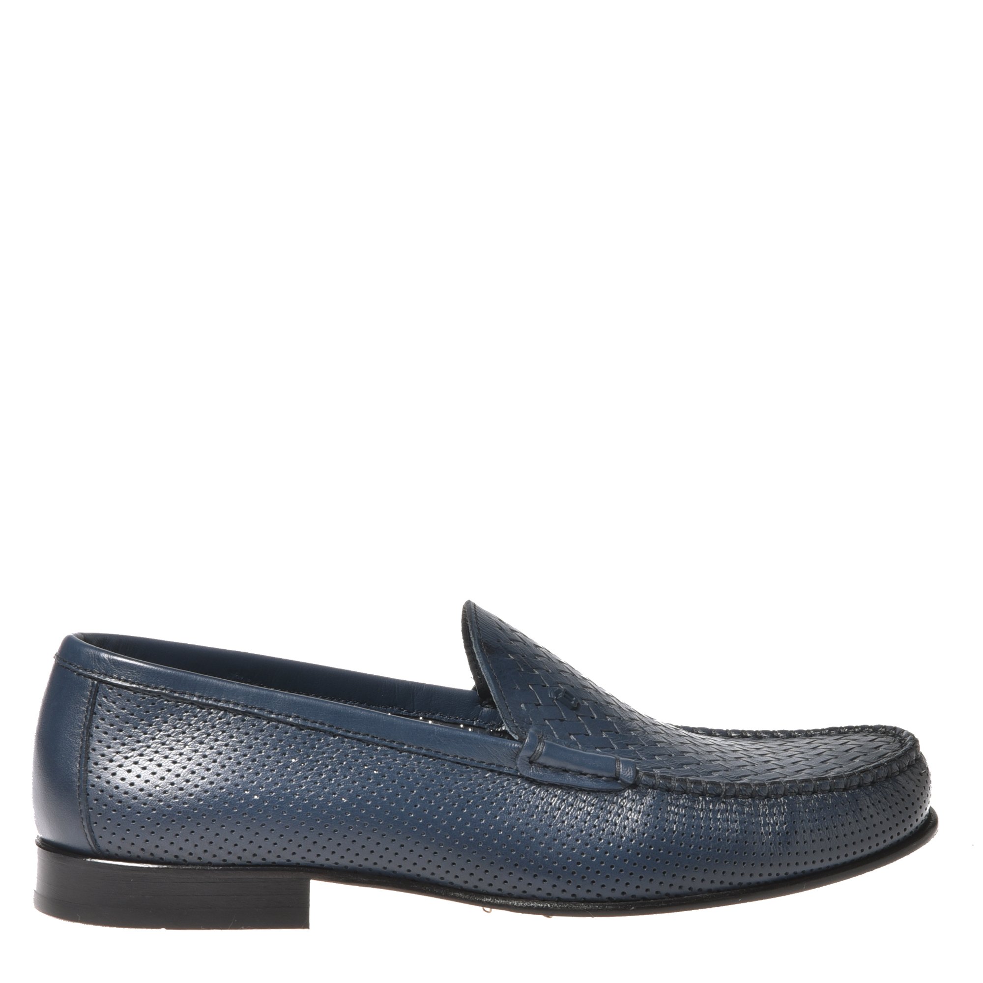 Slipper in woven print and blue perforated leather image