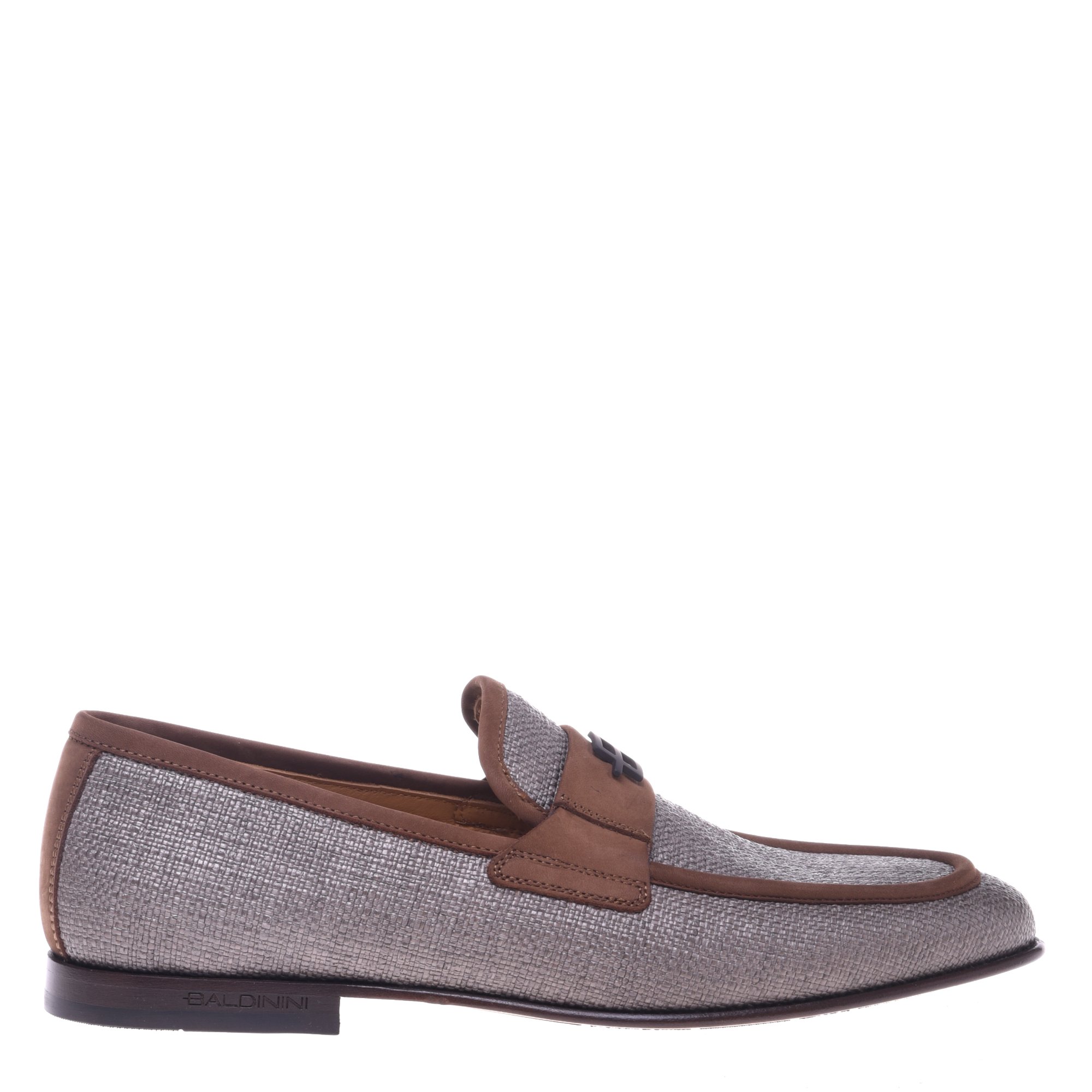 Dove grey raffia and leather nubuck loafer image
