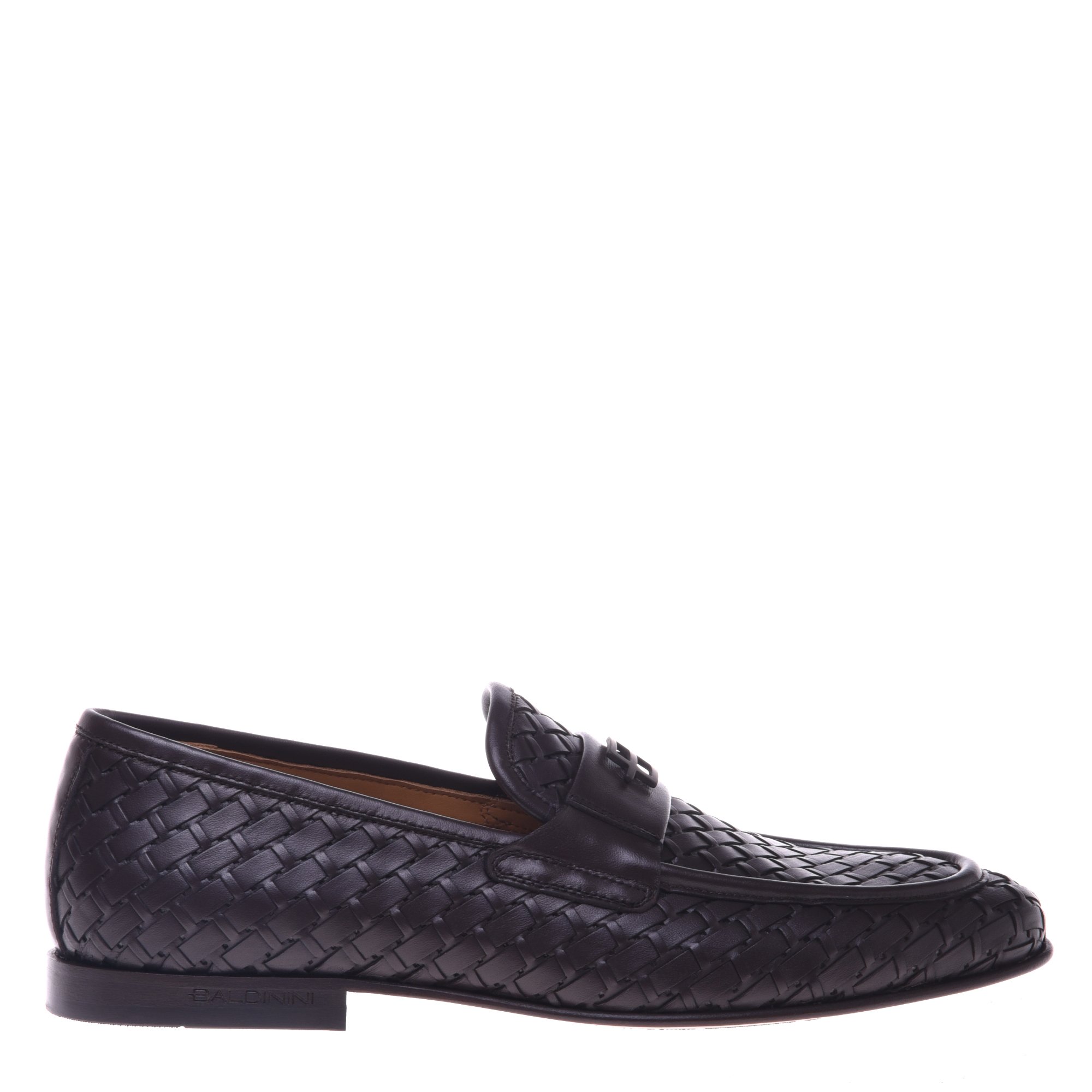 Dark brown woven leather loafer image