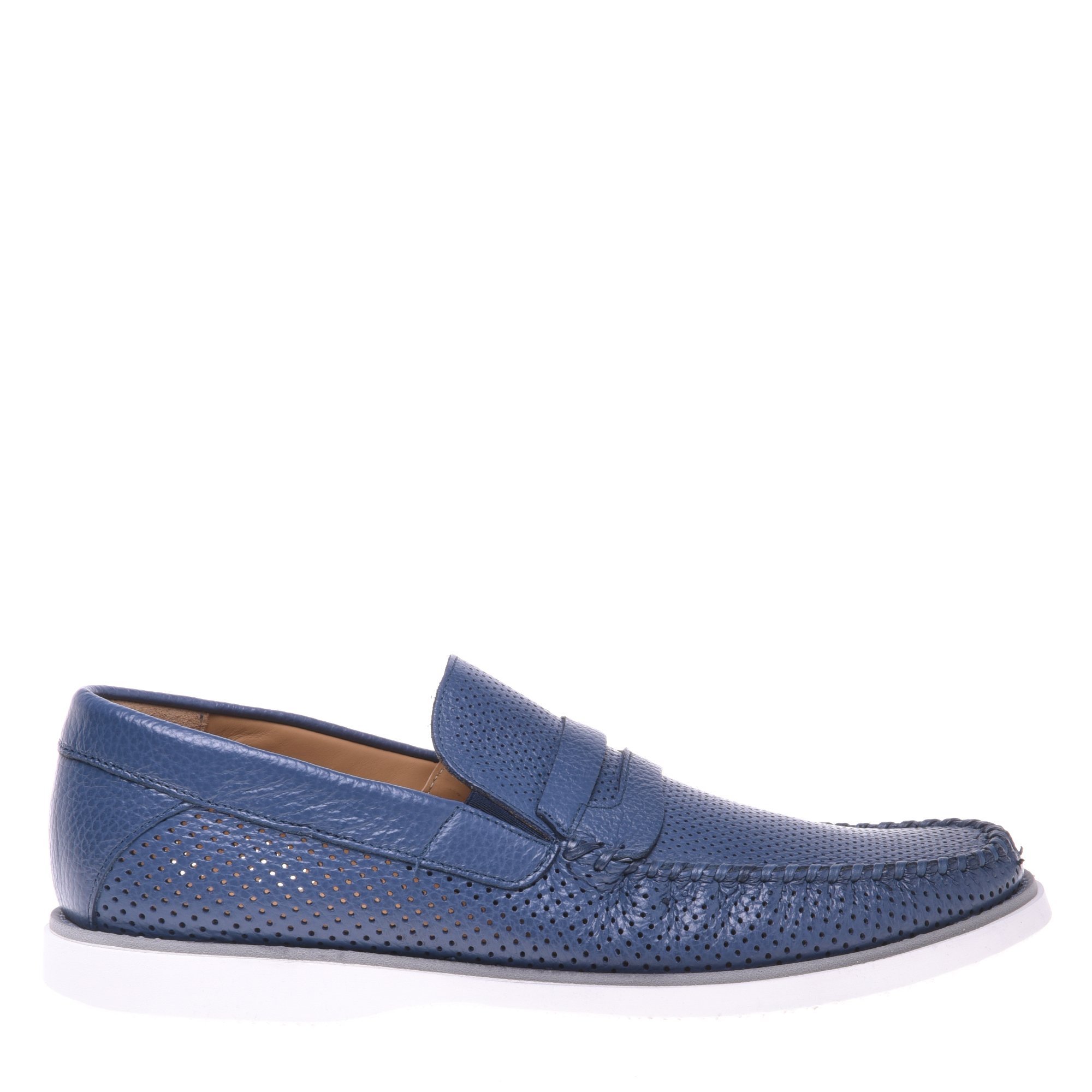 Loafer in perforated cerulean tumbled leather image