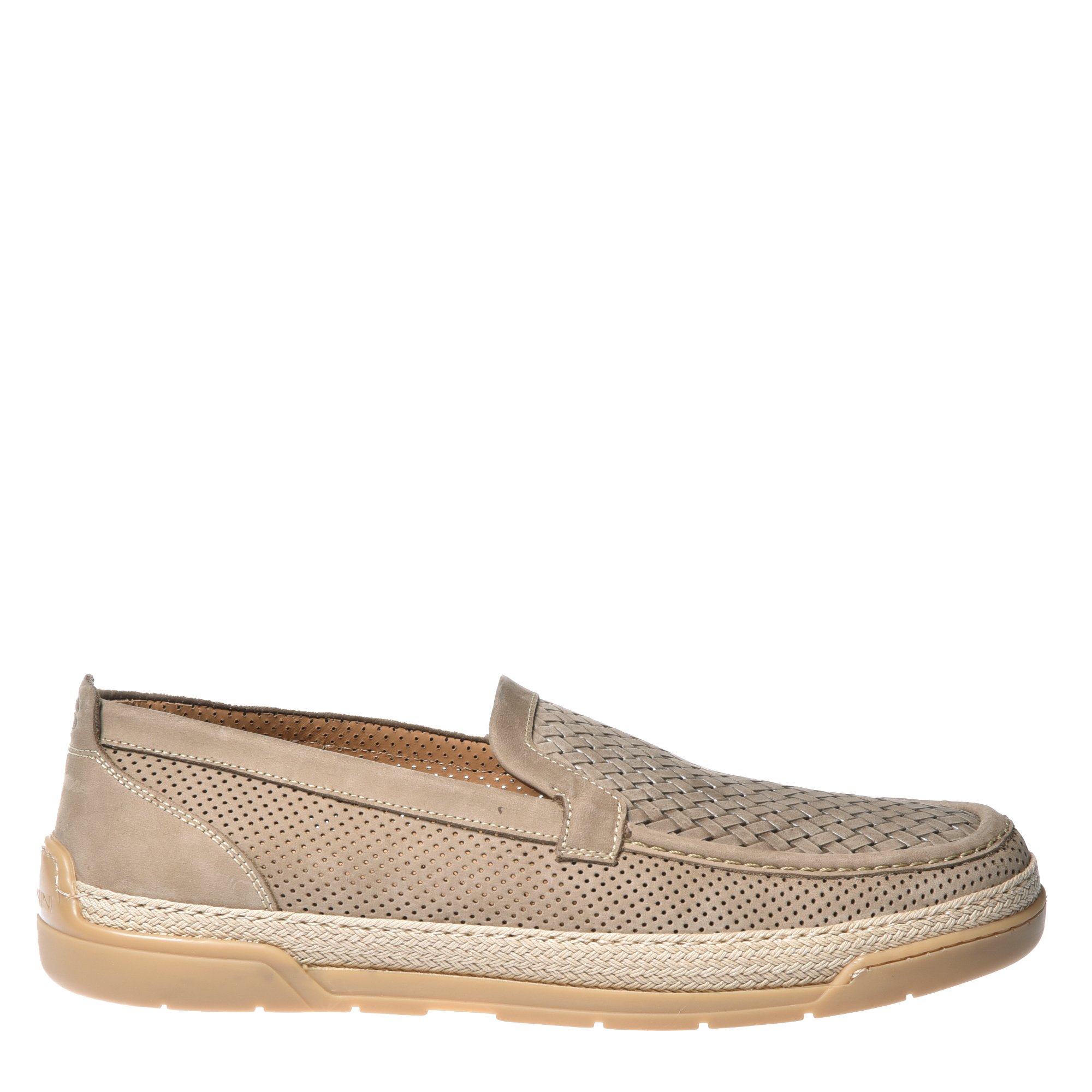 Nubuck perforated loafer with beige woven print image