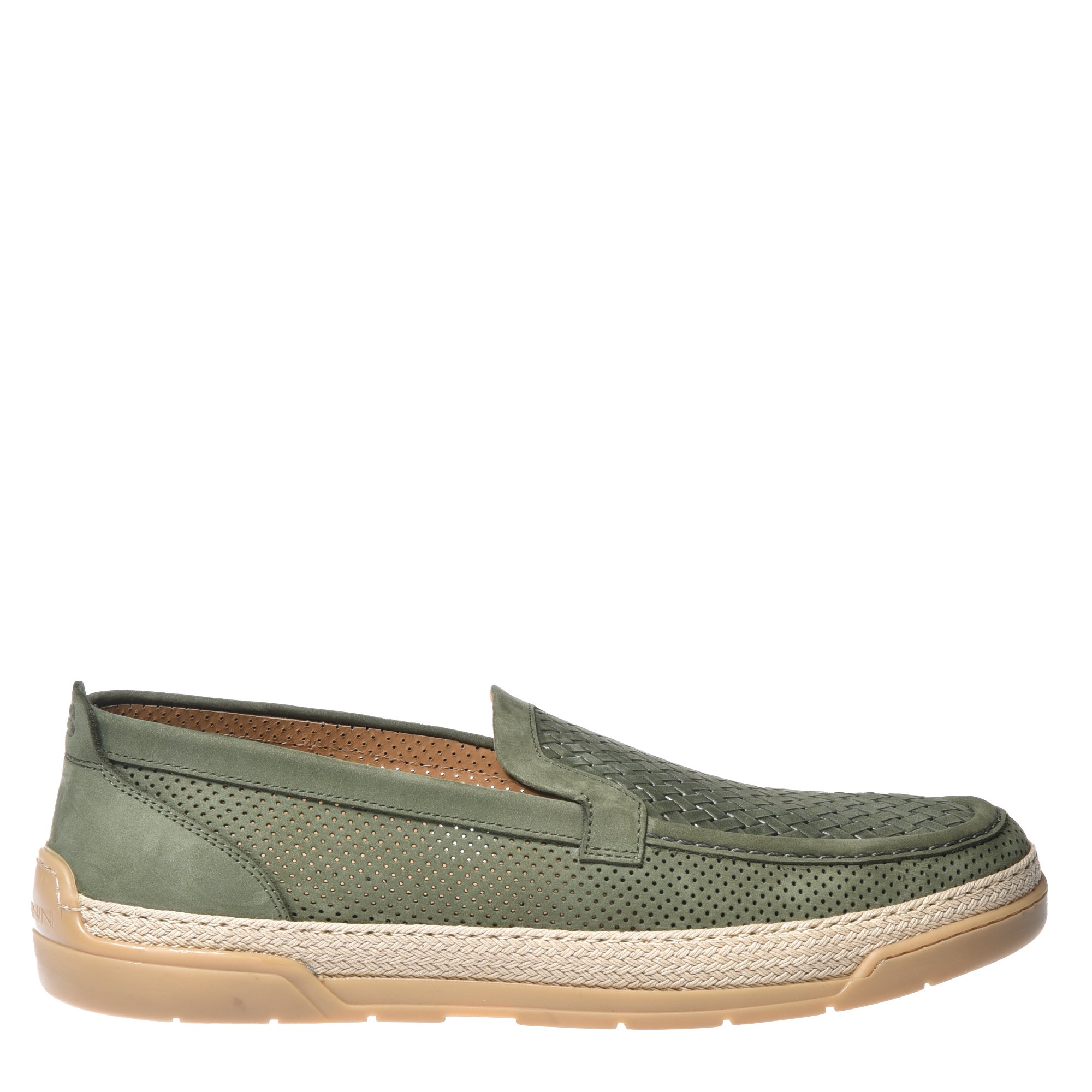 Loafer in perforated nubuck and sage green woven print image