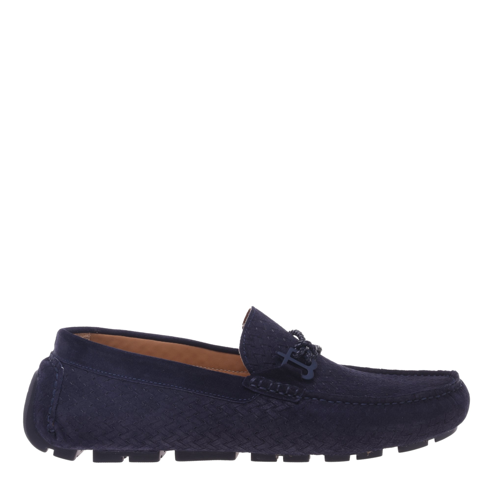 Blue printed and perforated suede loafer image