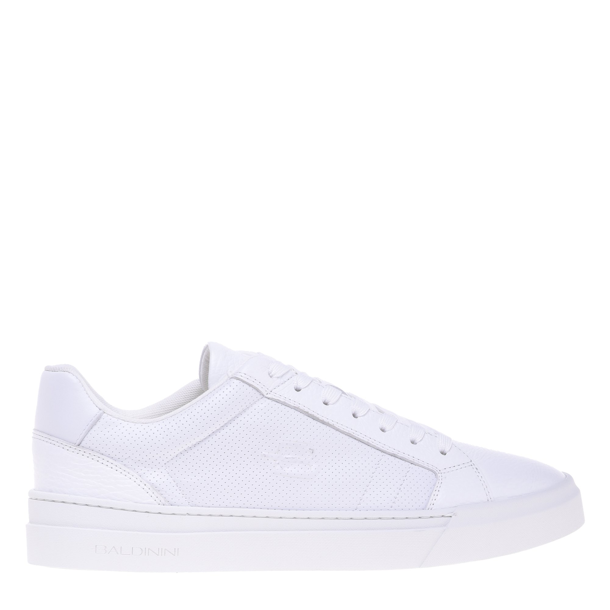 White tumbled and stamped leather trainer image