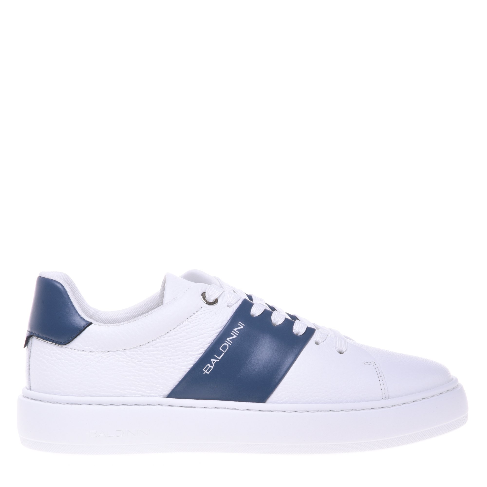 White tumbled and leather trainer image