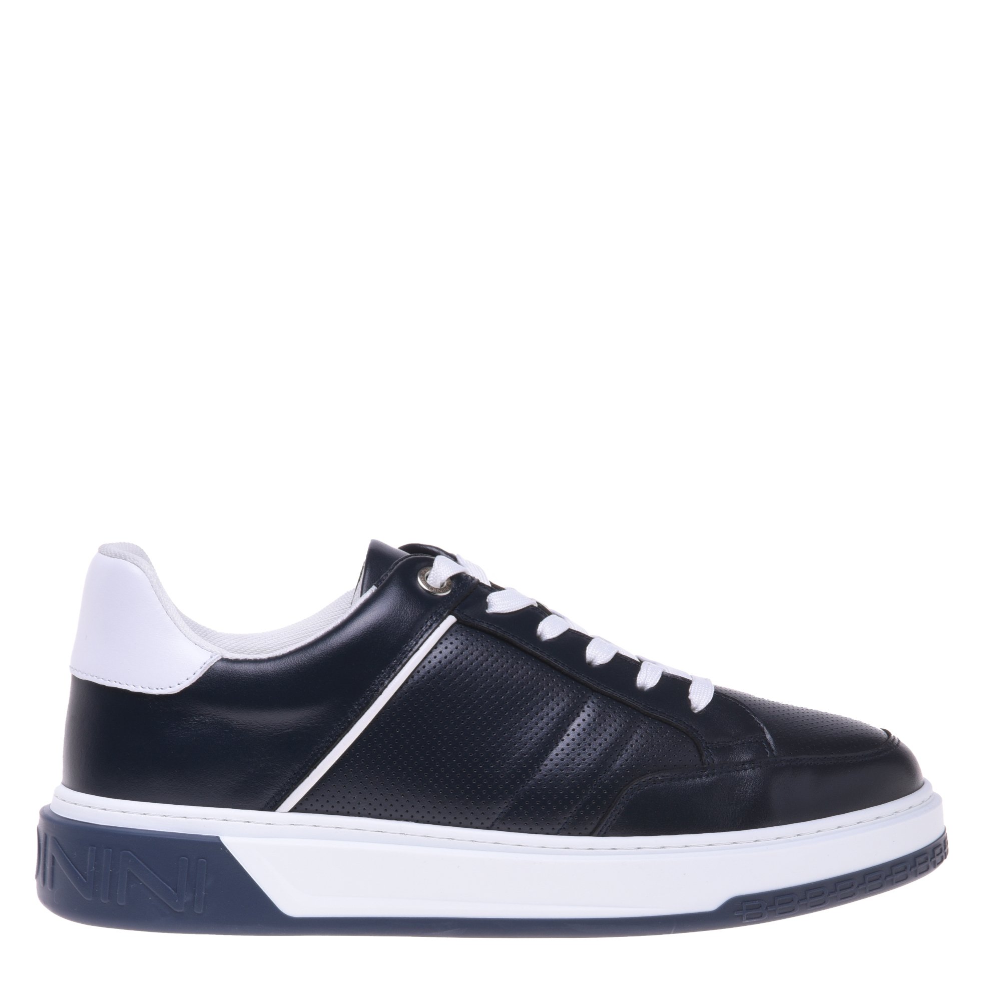 Blue leather and perforated leather trainers image