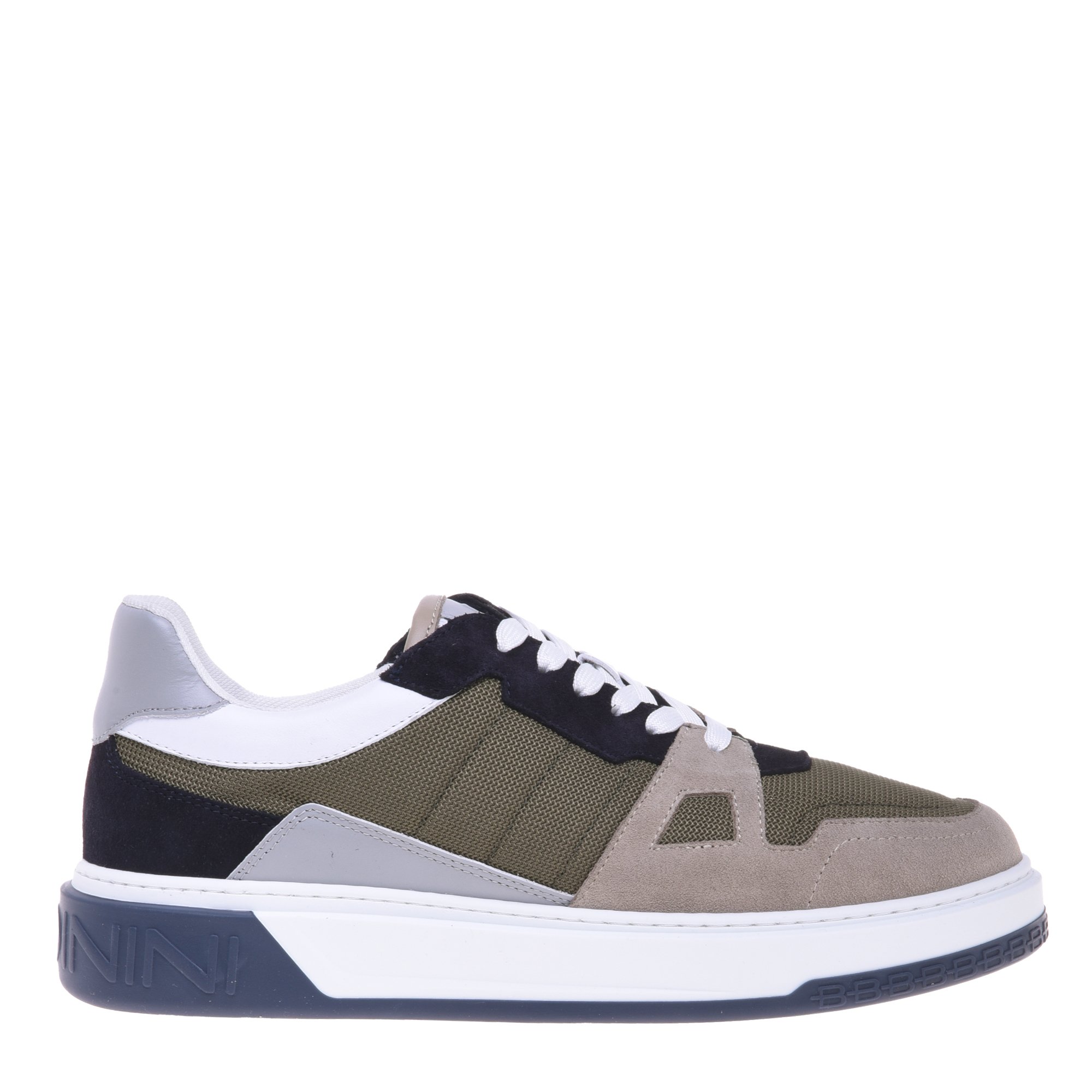 Beige suede and green mesh trainer image