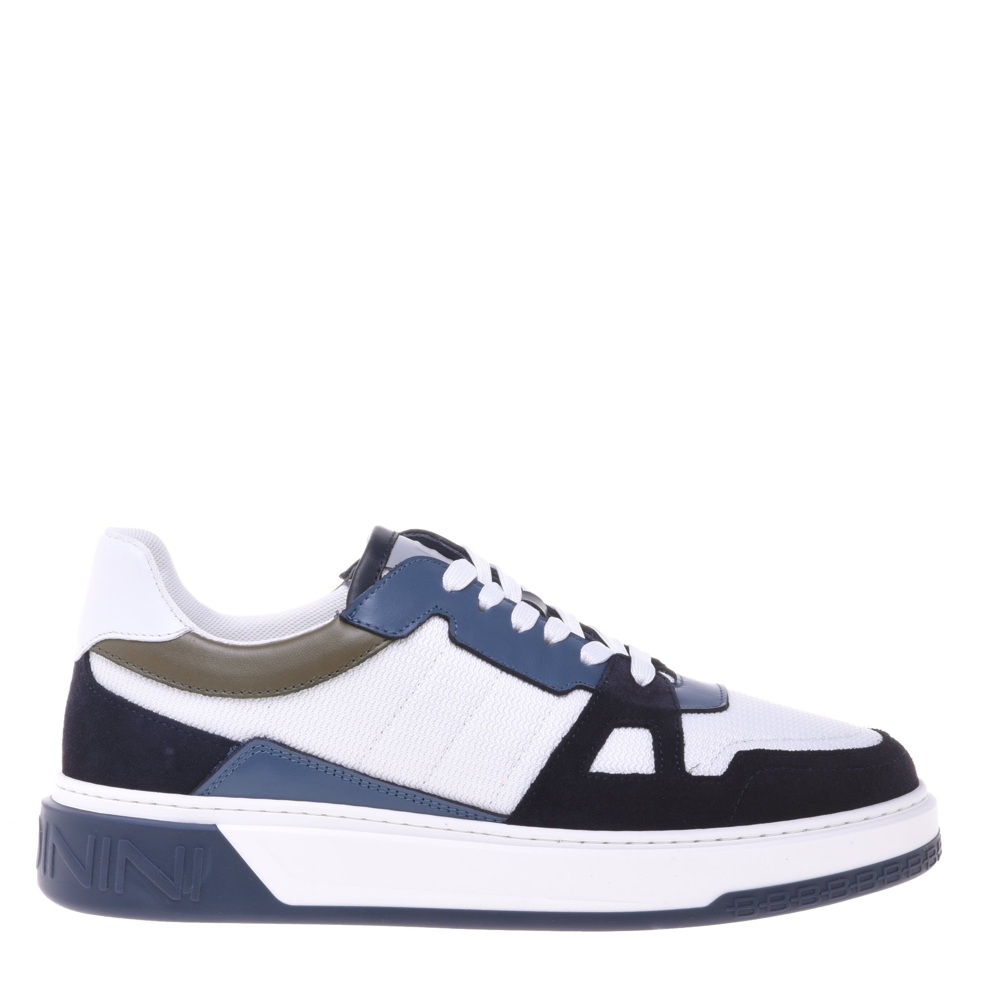 Blue suede and white mesh trainer image