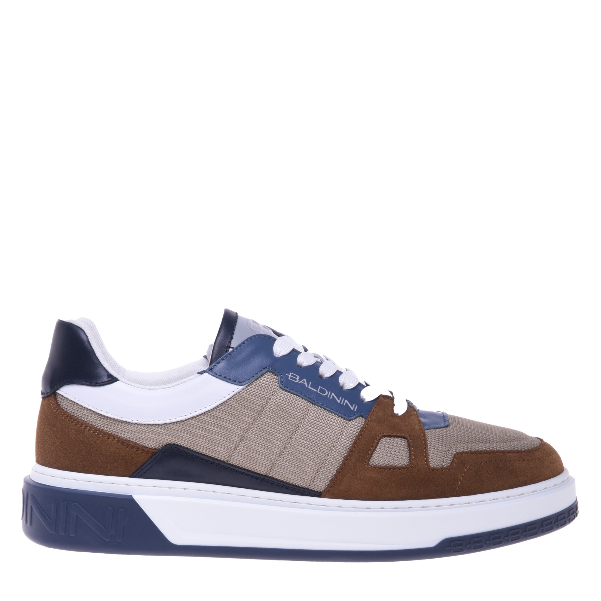Cognac suede and beige mesh trainer image