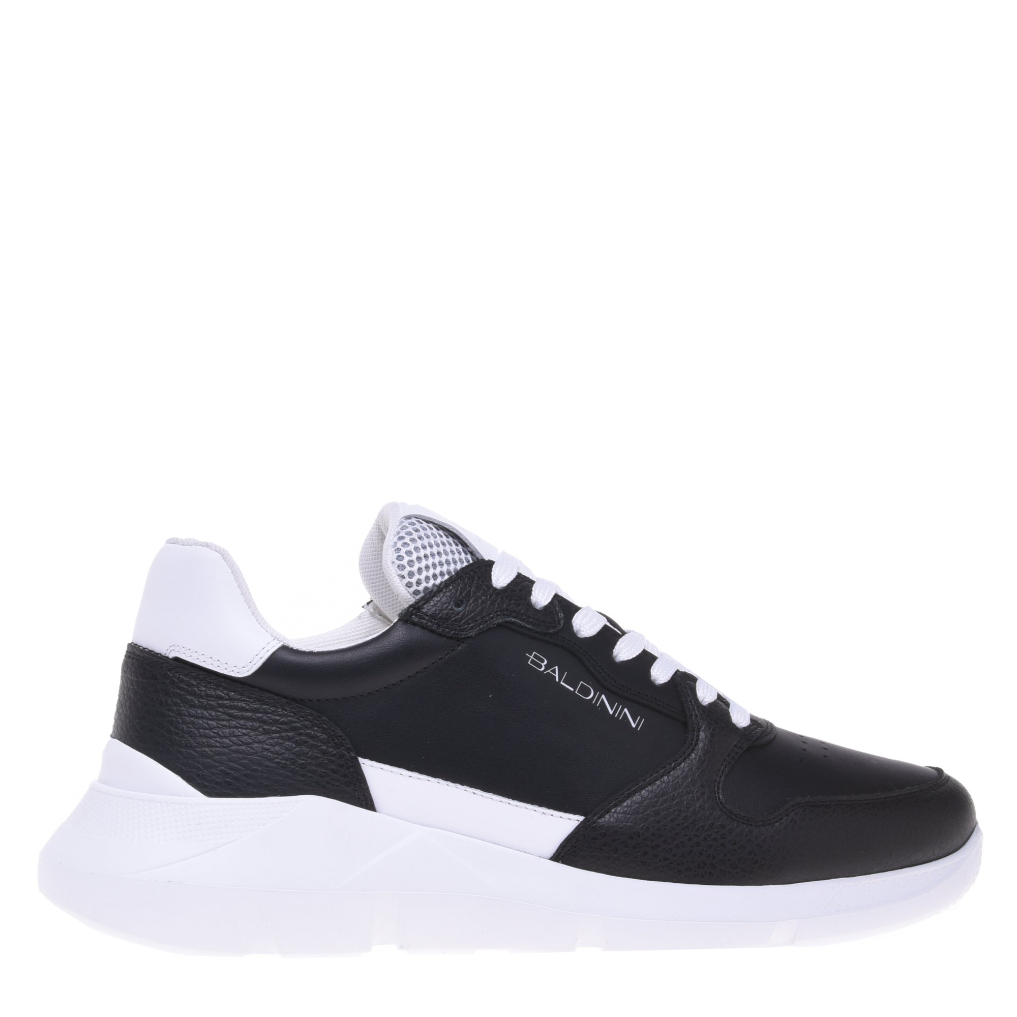 Black grained and smooth leather sneakers image