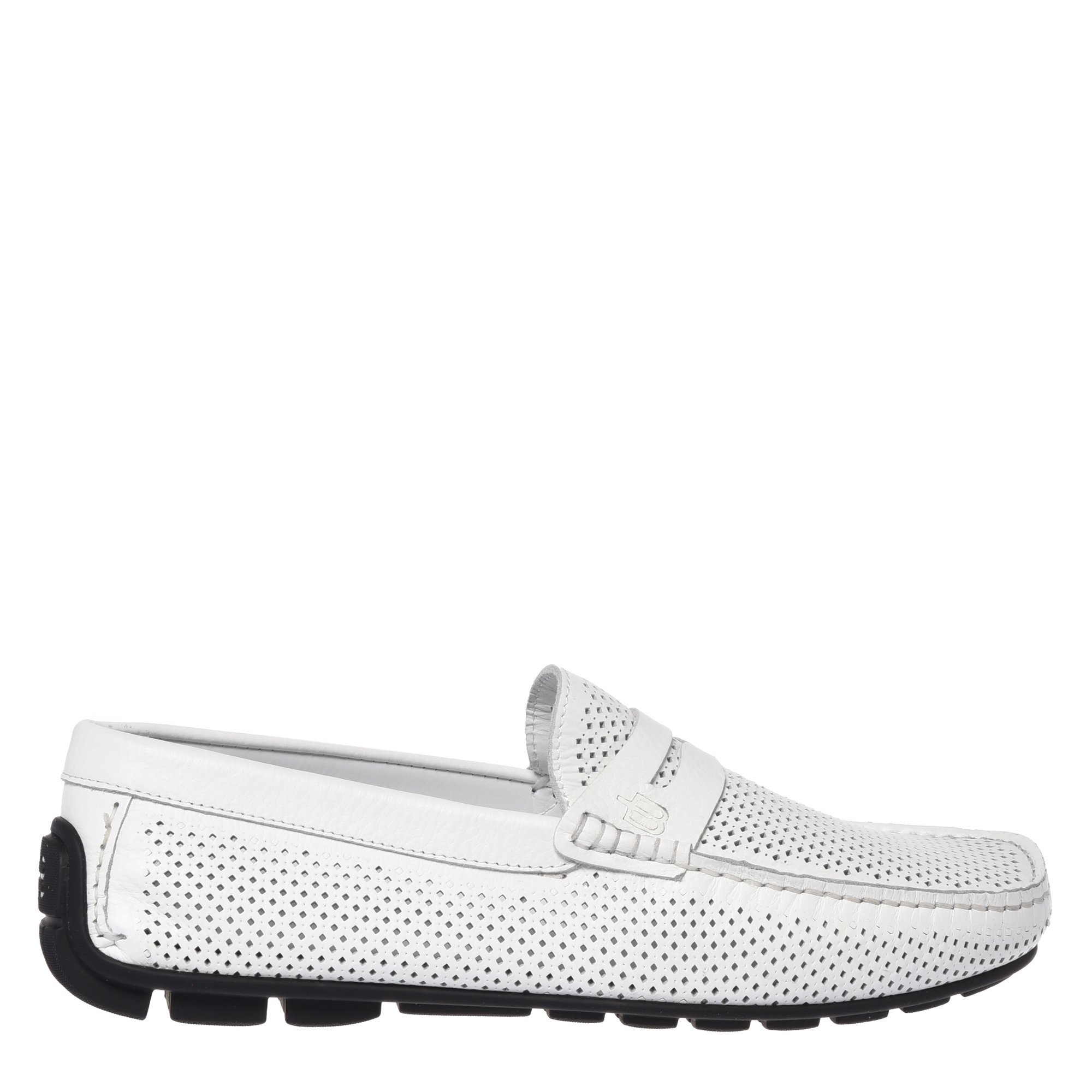 White perforated tumbled leather driver loafer image