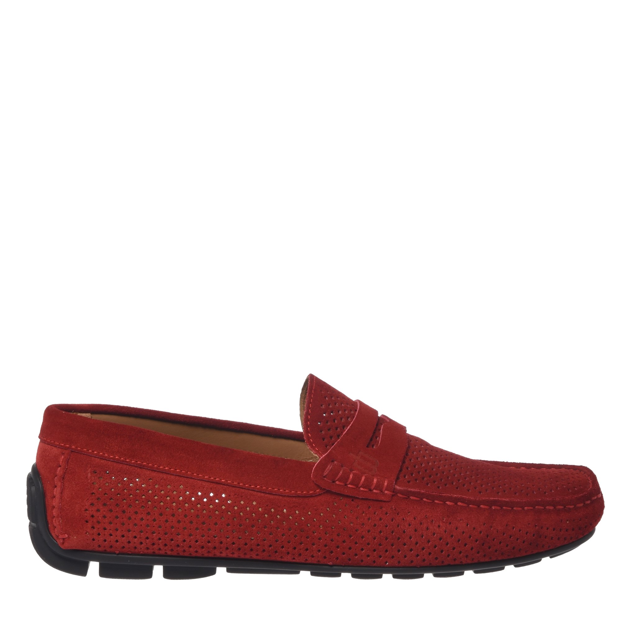Red perforated suede driver loafer image
