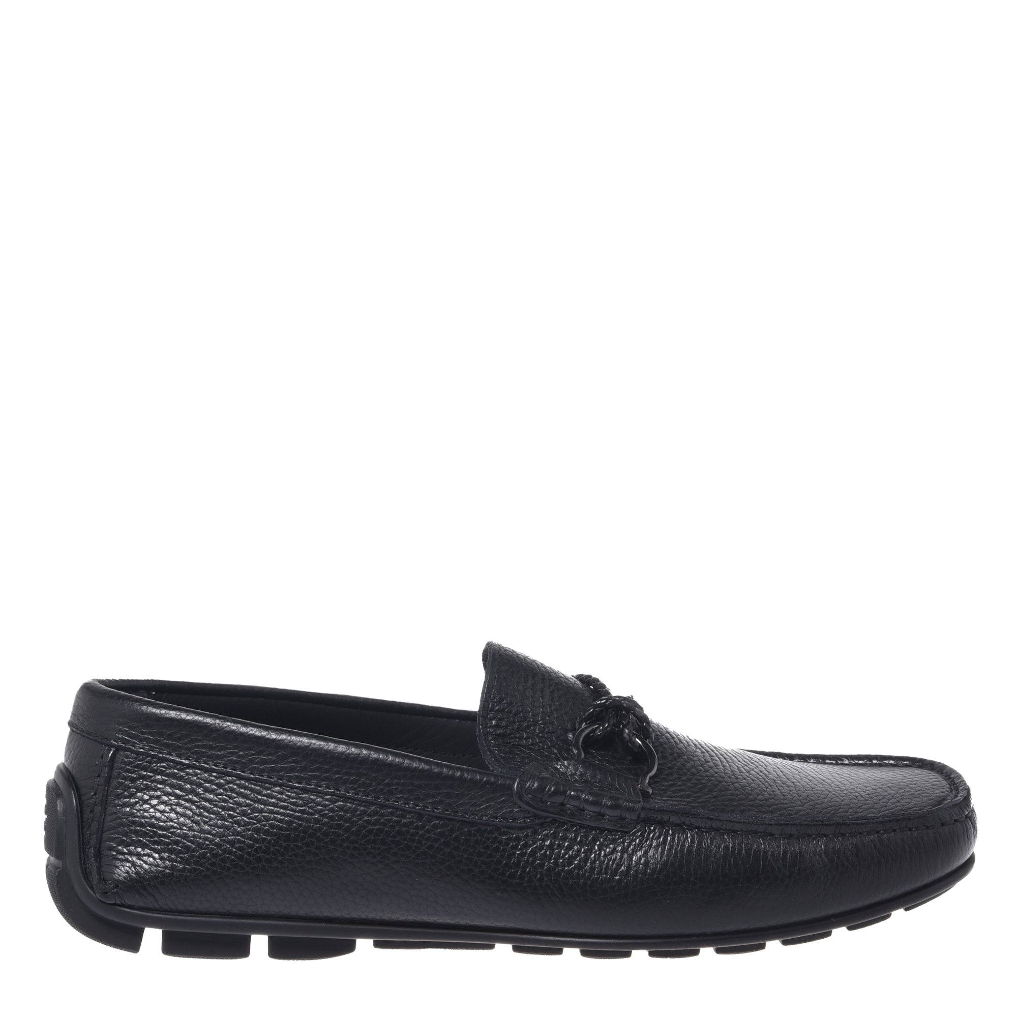 Black grained leather driver loafer image