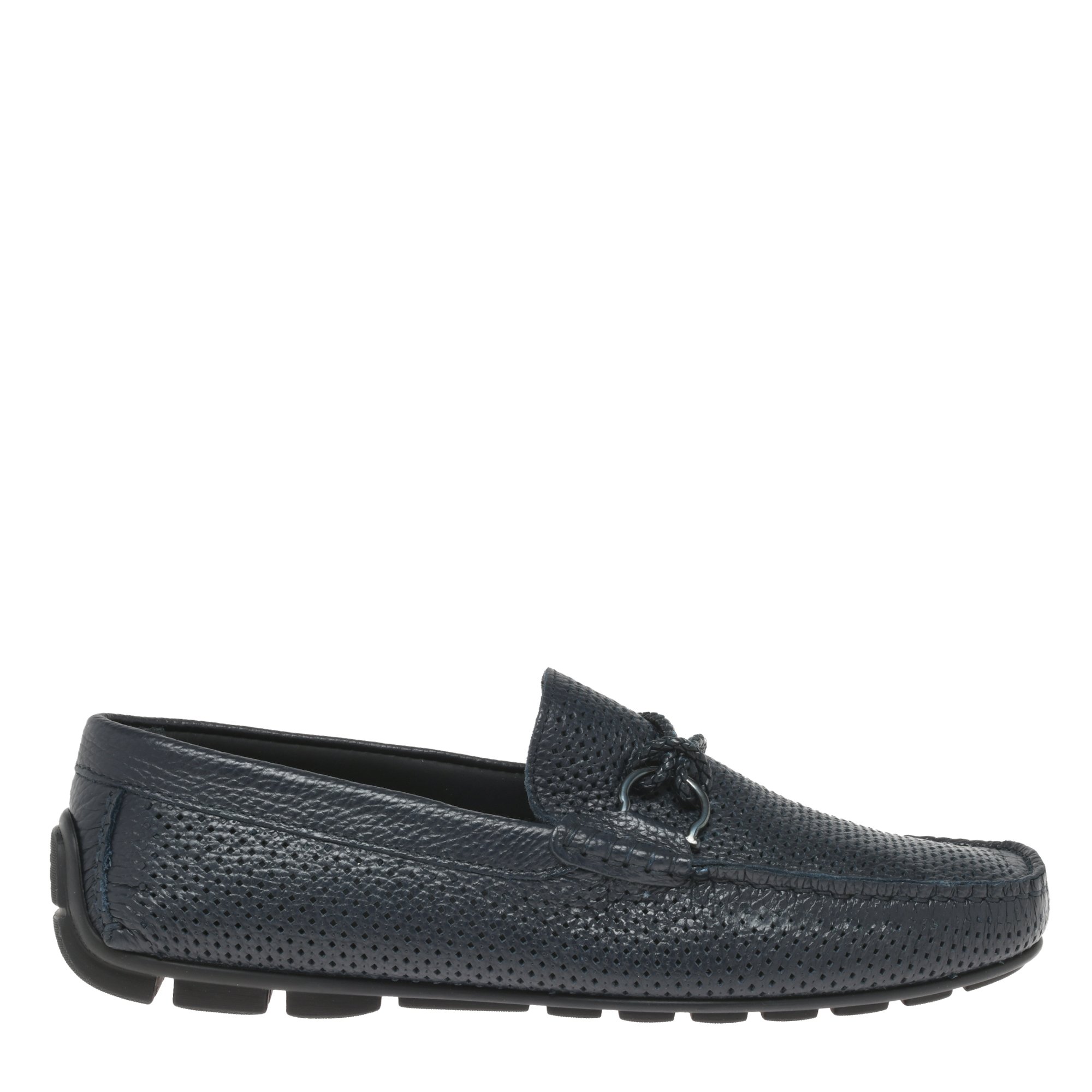 Blue perforated tumbled leather driver loafer image