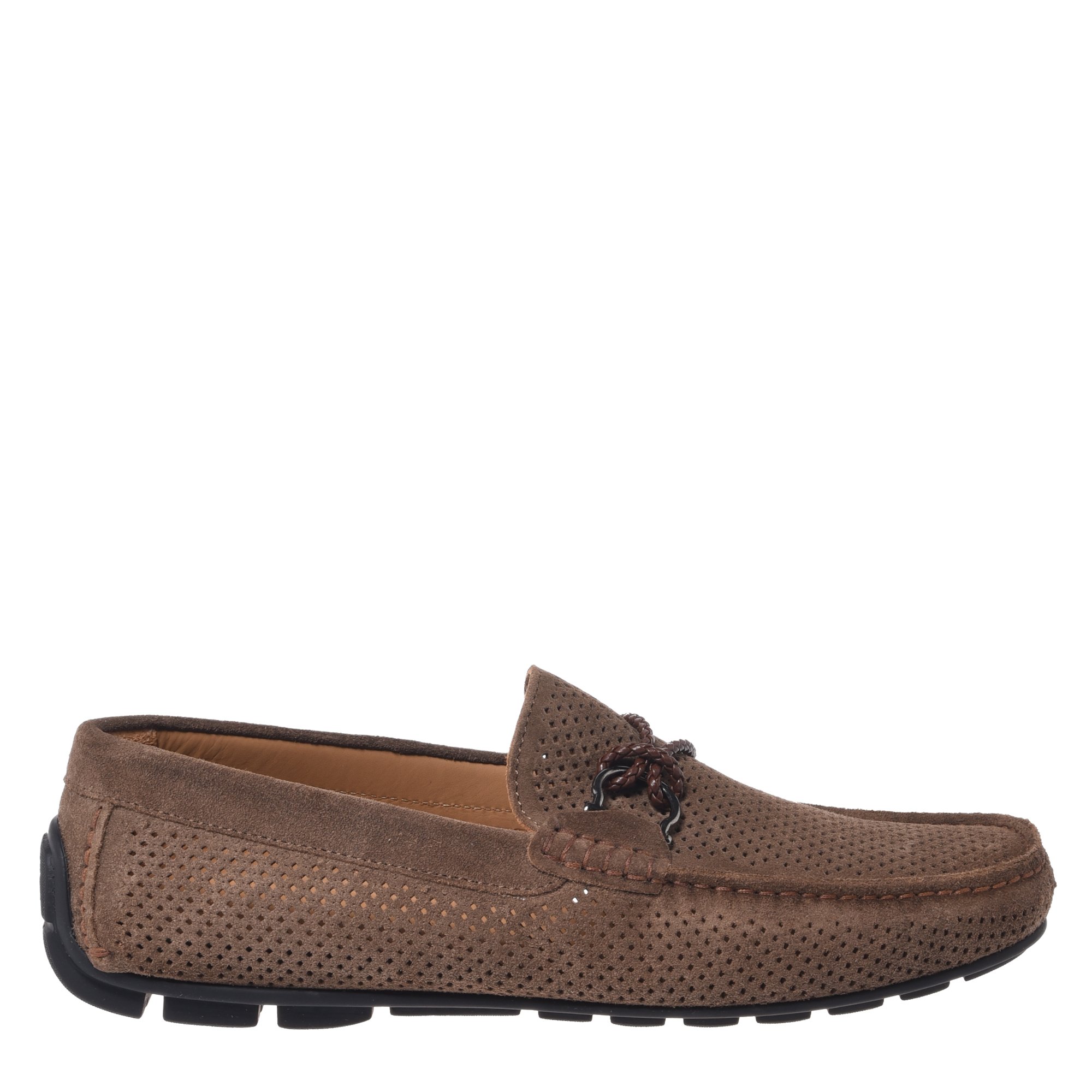 Brown perforated suede driver loafer image