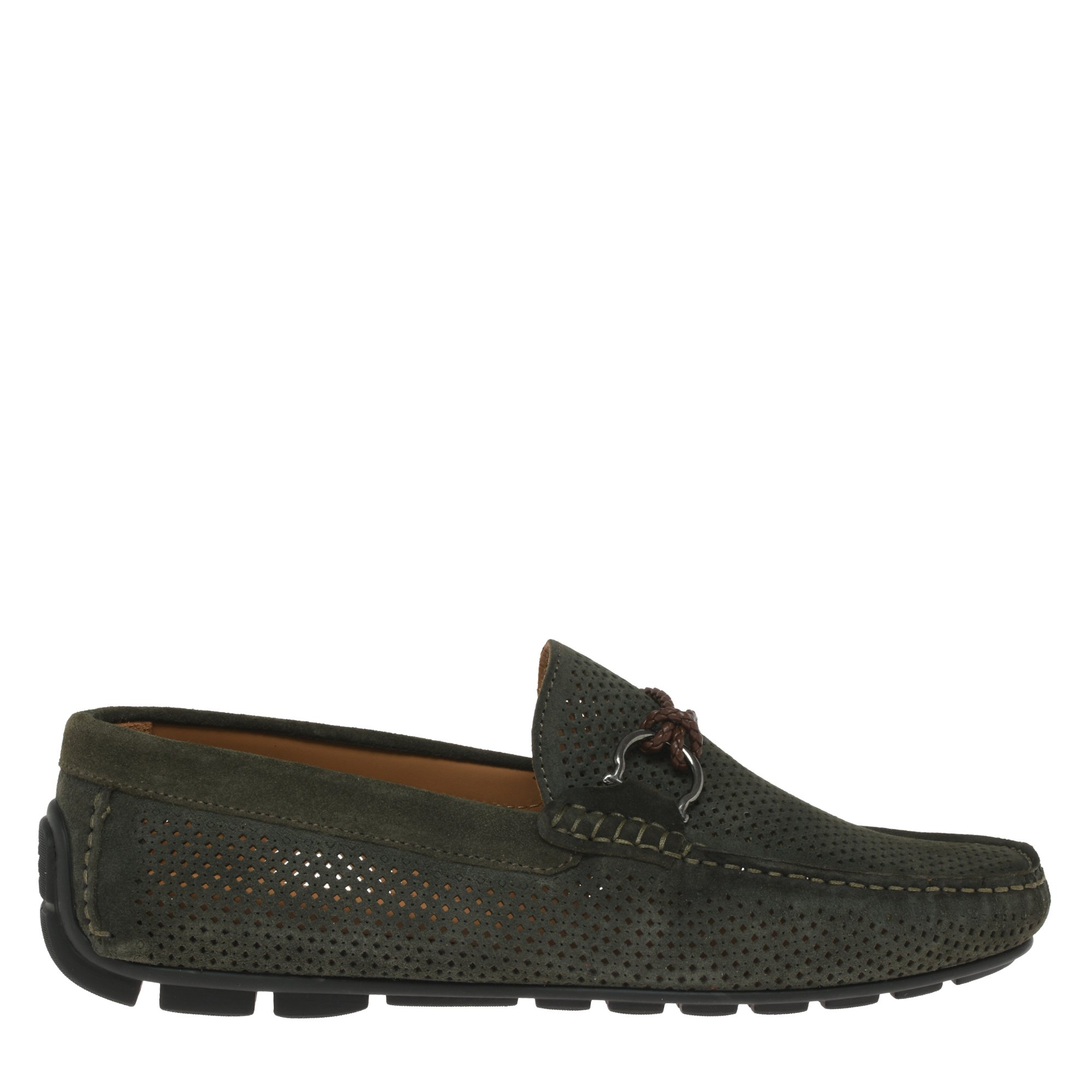 Green perforated suede driver loafer image