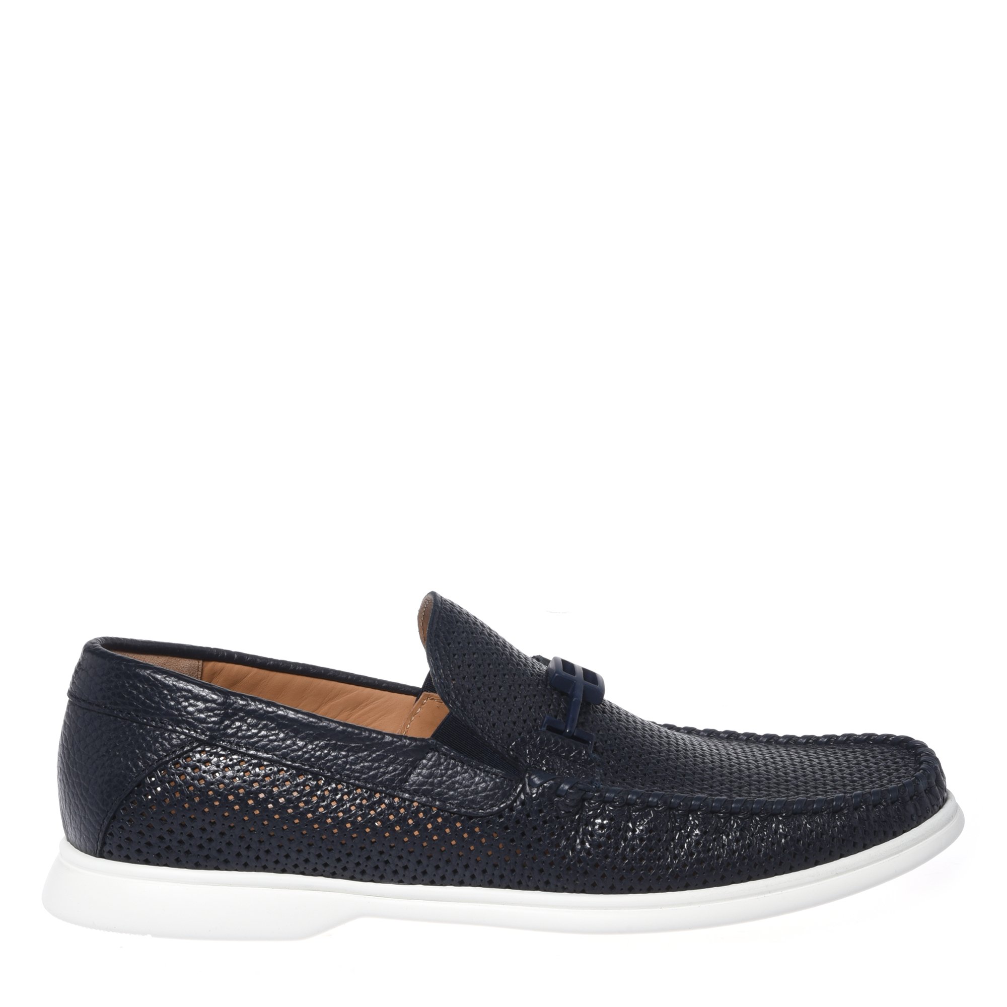 Loafer in perforated dark blue pebbled leather image