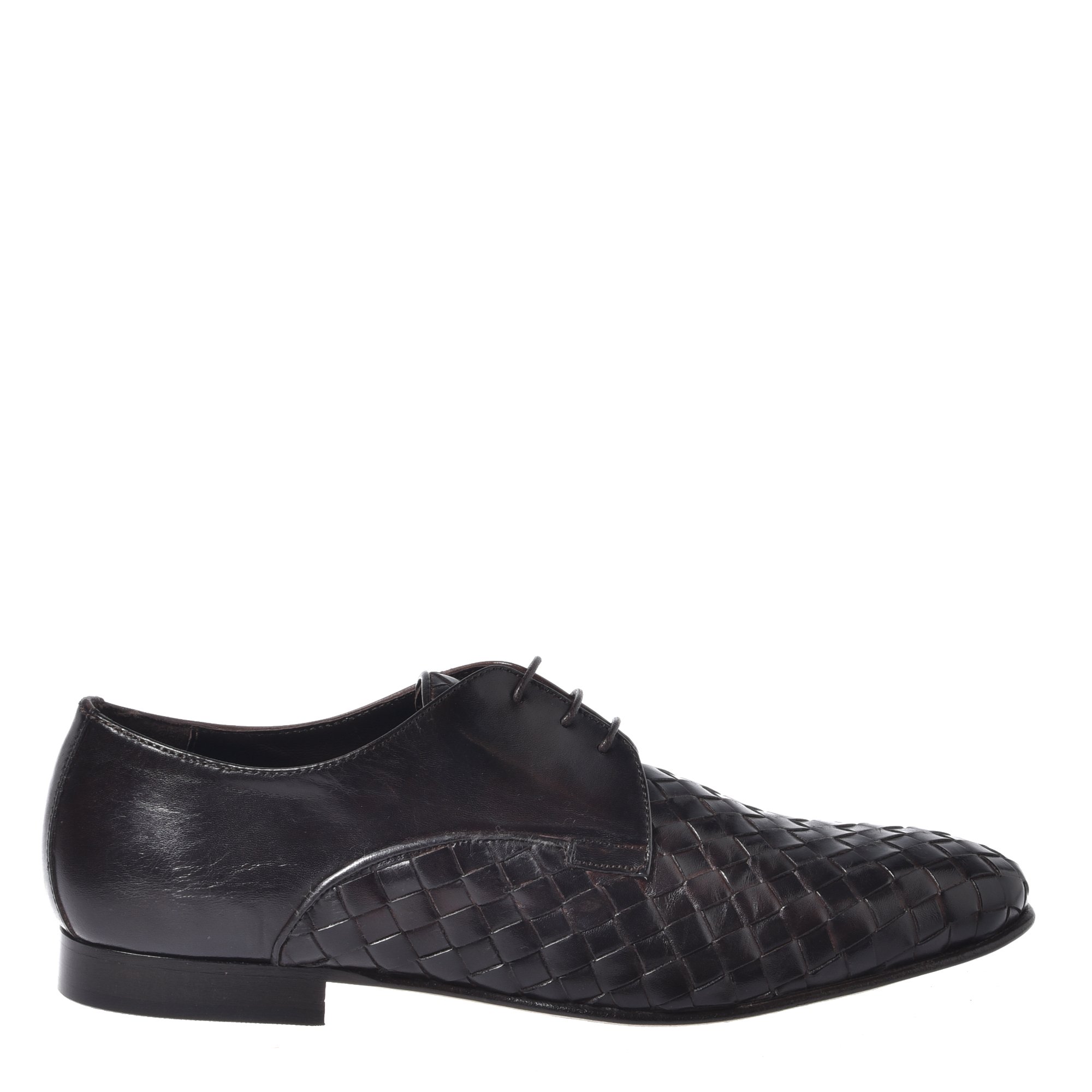 Dark brown woven leather lace-up image