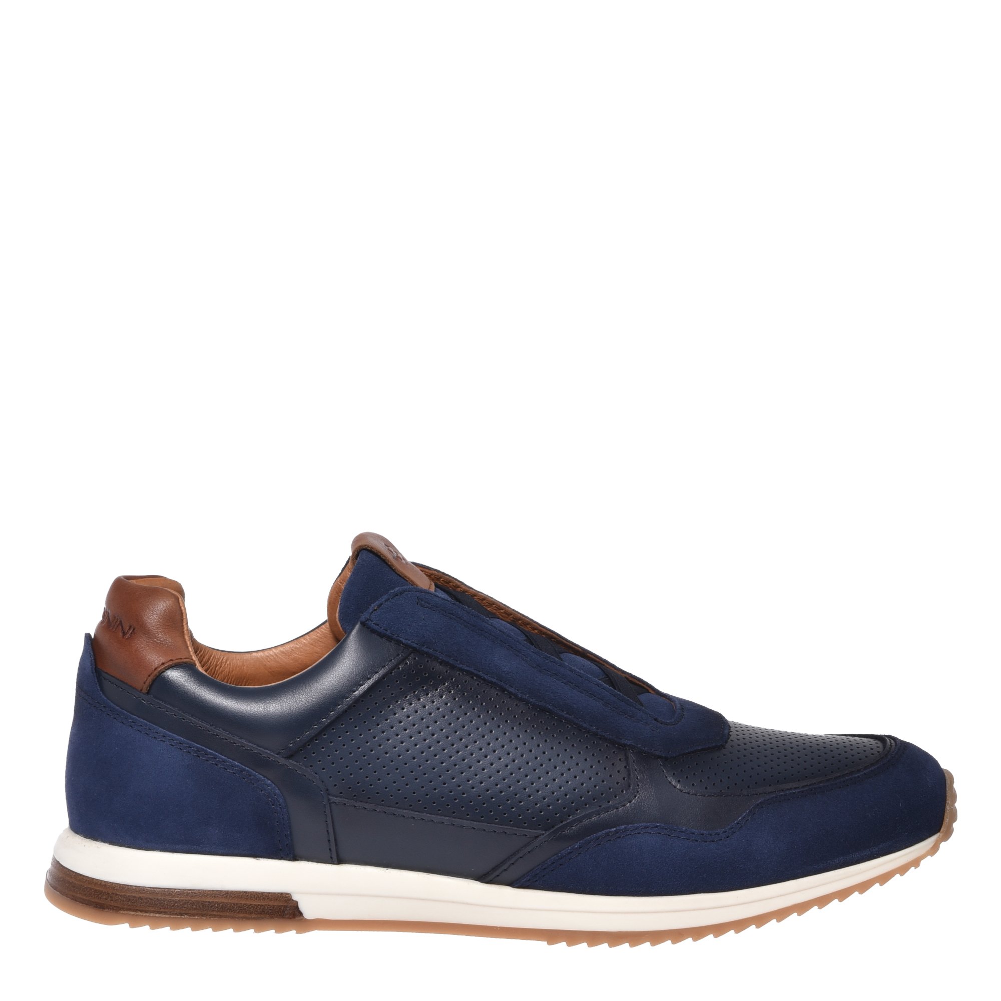 Blue suede and perforated nappa sneaker image