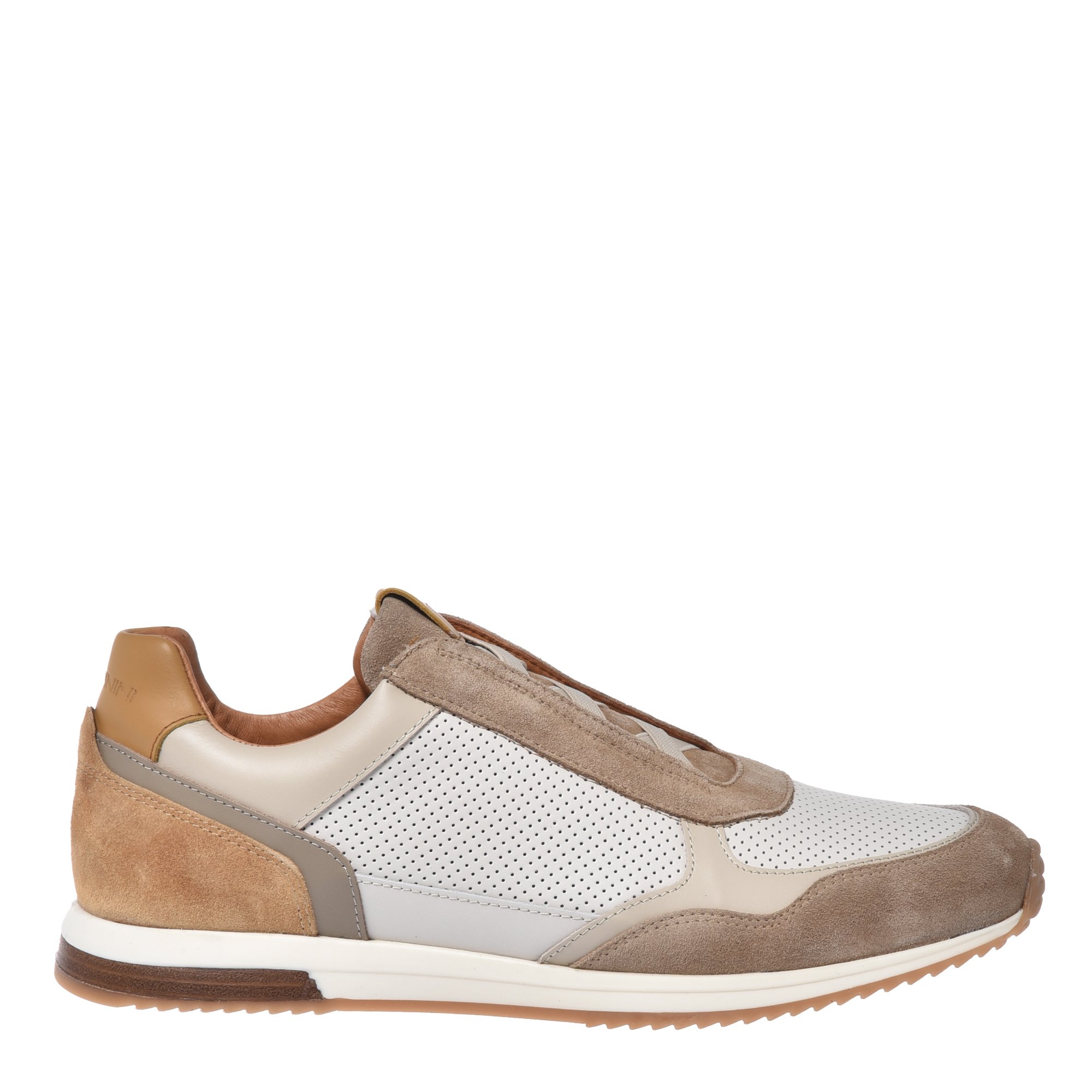 Beige suede and off white perforated nappa sneaker image