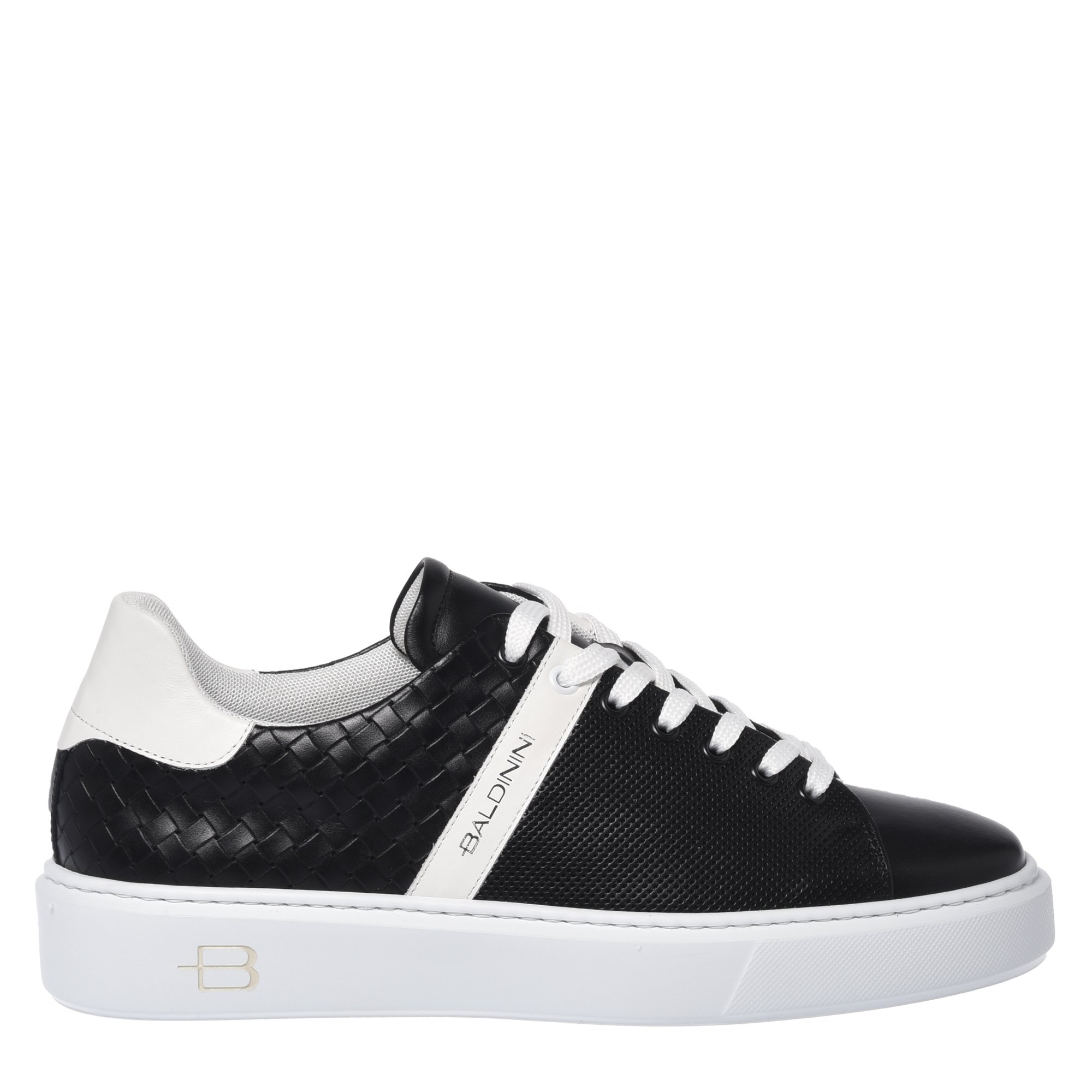 Sneaker in black woven-effect leatherSneaker in black woven-effect leather image